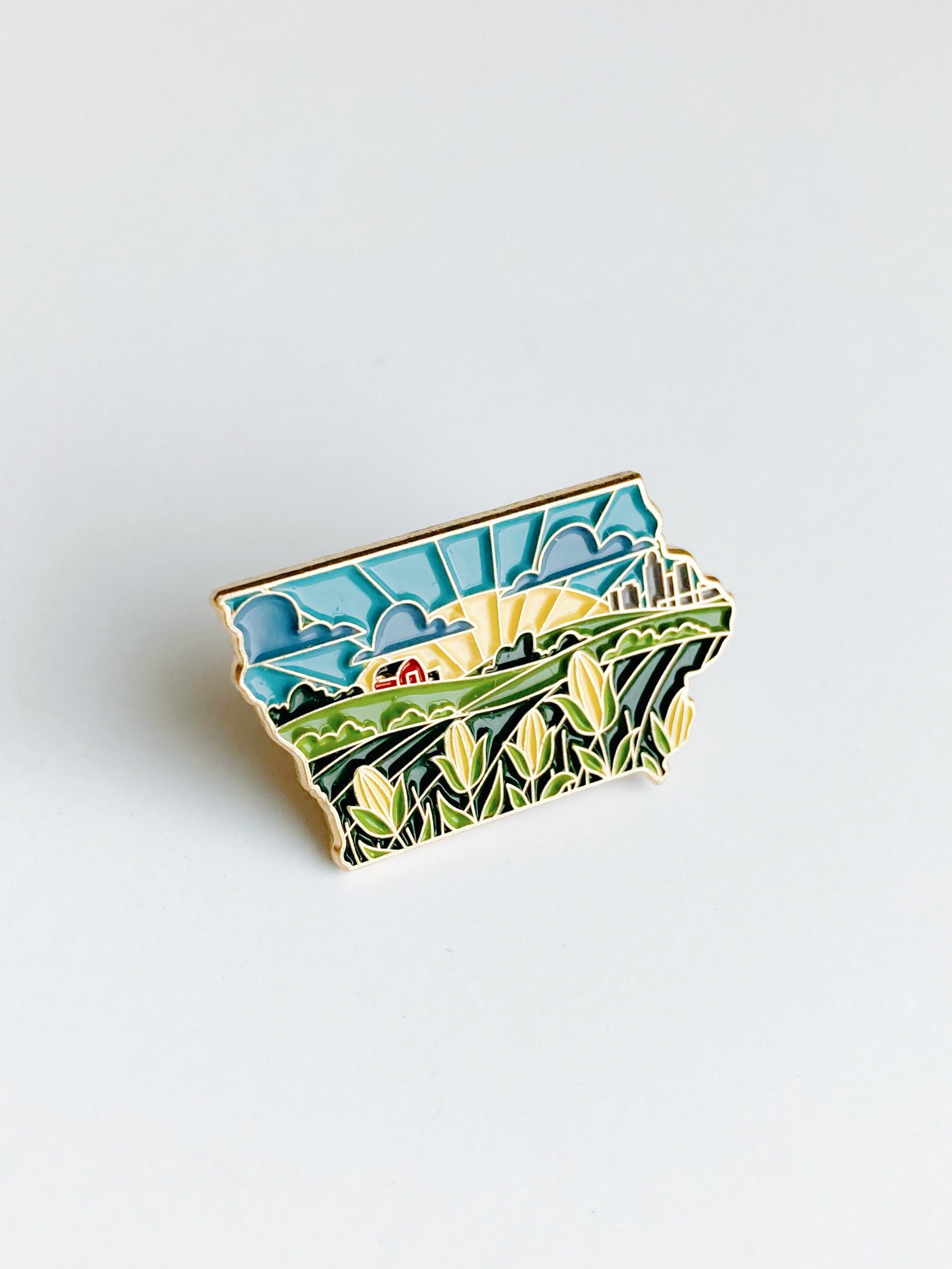 Iowa Enamel Pin | Gold Soft Enamel Pin | Illustrated United State Pin | Butterfly Clasp | 1.25&quot;