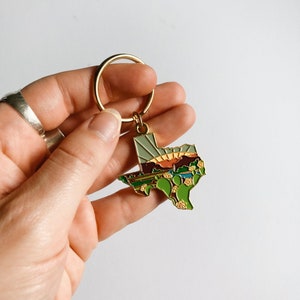 Gold Texas Soft Enamel Keychain 1.5 Texas Outline Key Ring Illustrated State Keychain image 7