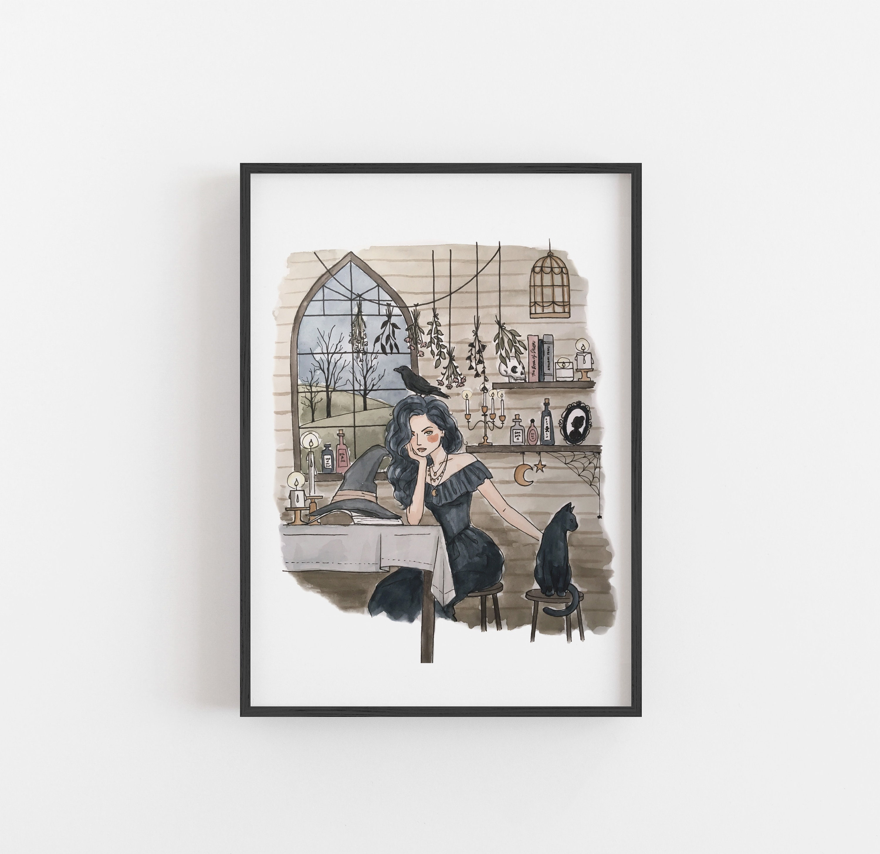 Witch Print | Watercolor Illustration | Wall Art | 8x10&quot; 5x7&quot; Archival Art Print