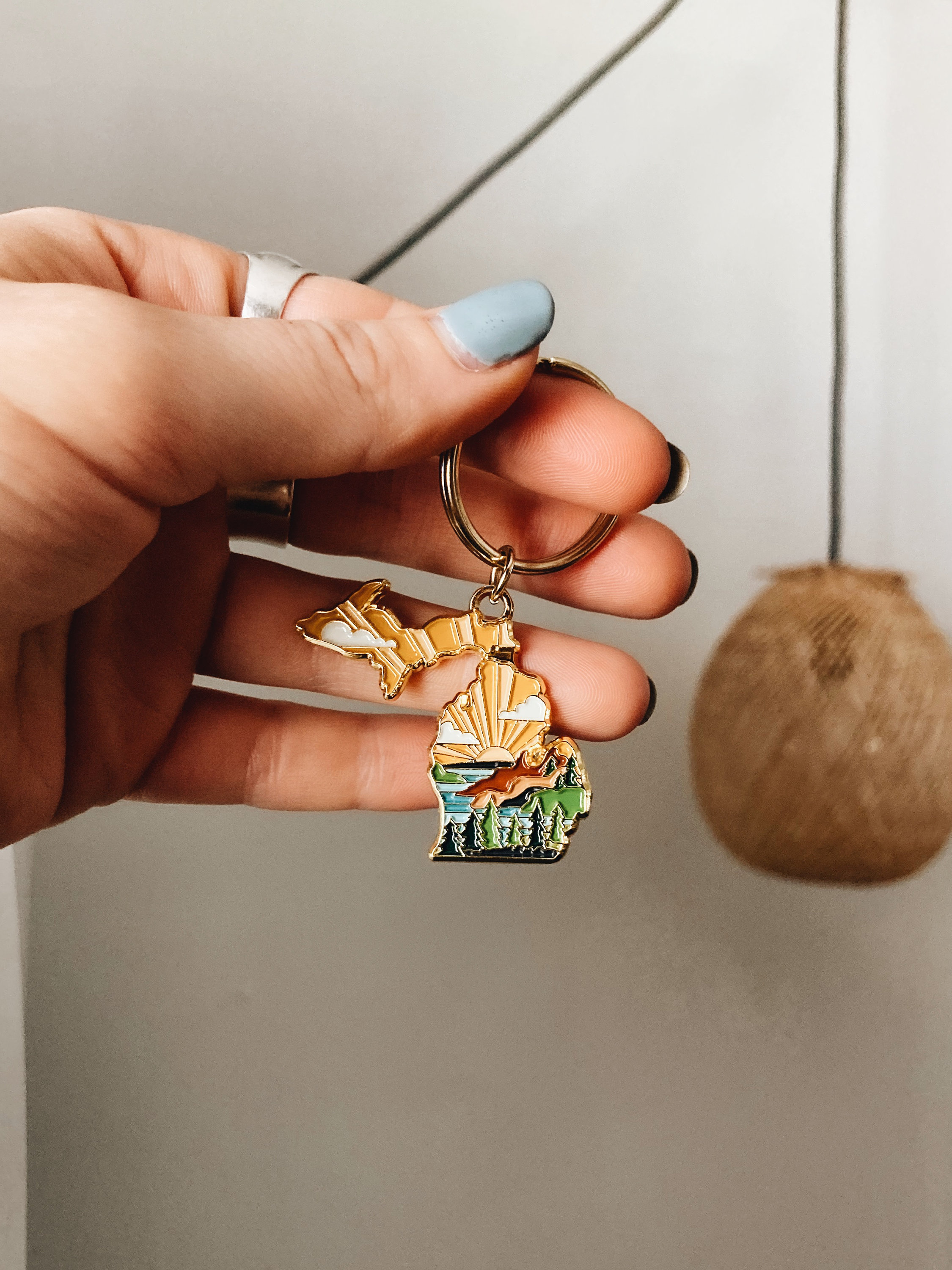 Michigan Soft Enamel Keychain 1.5&quot; | Michigan Outline Key Ring | Illustrated State Keychain