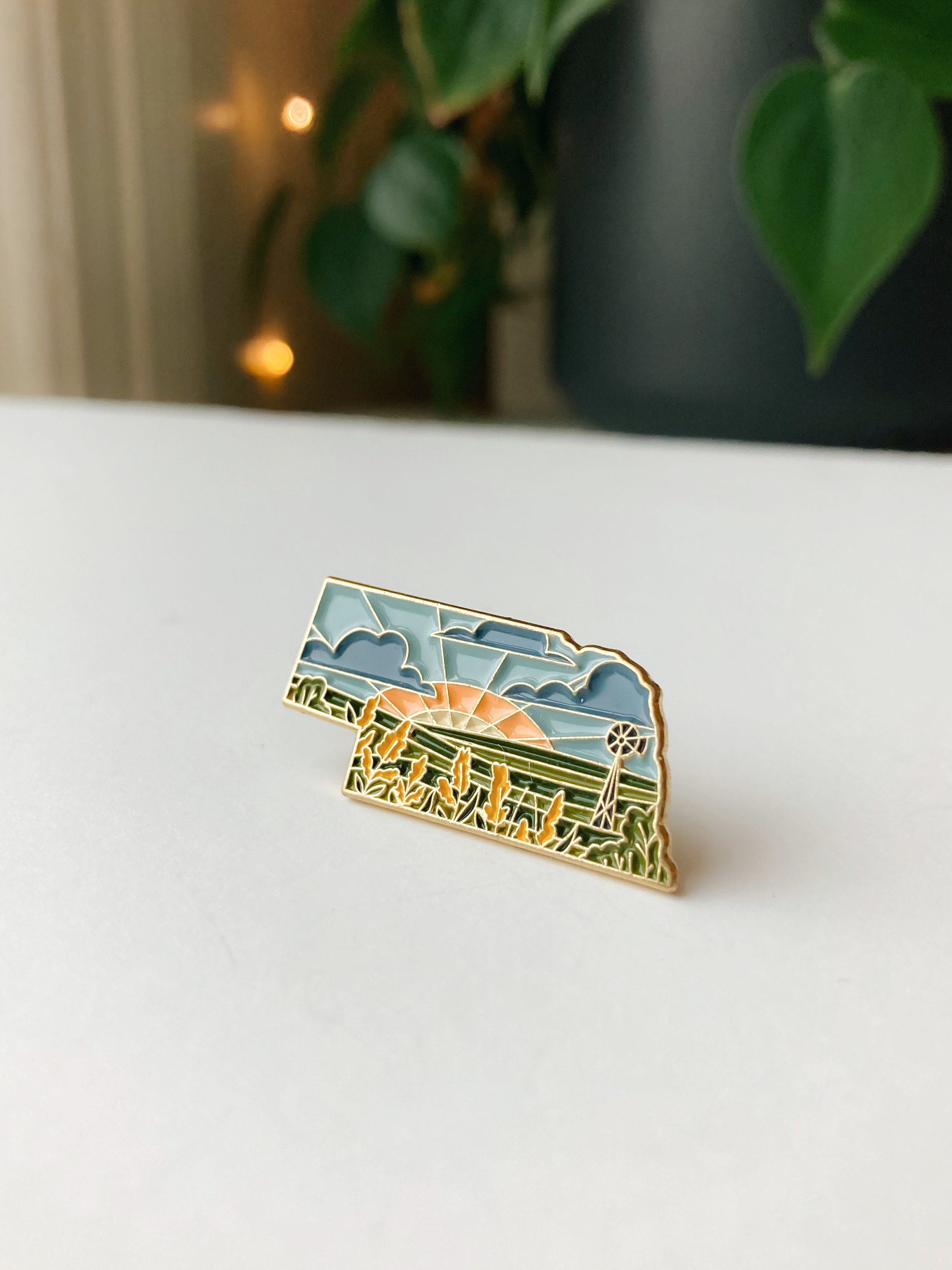 Nebraska Enamel Pin | Gold Soft Enamel Pin | Illustrated United States Pin | Butterfly Clasp | 1.25&quot;