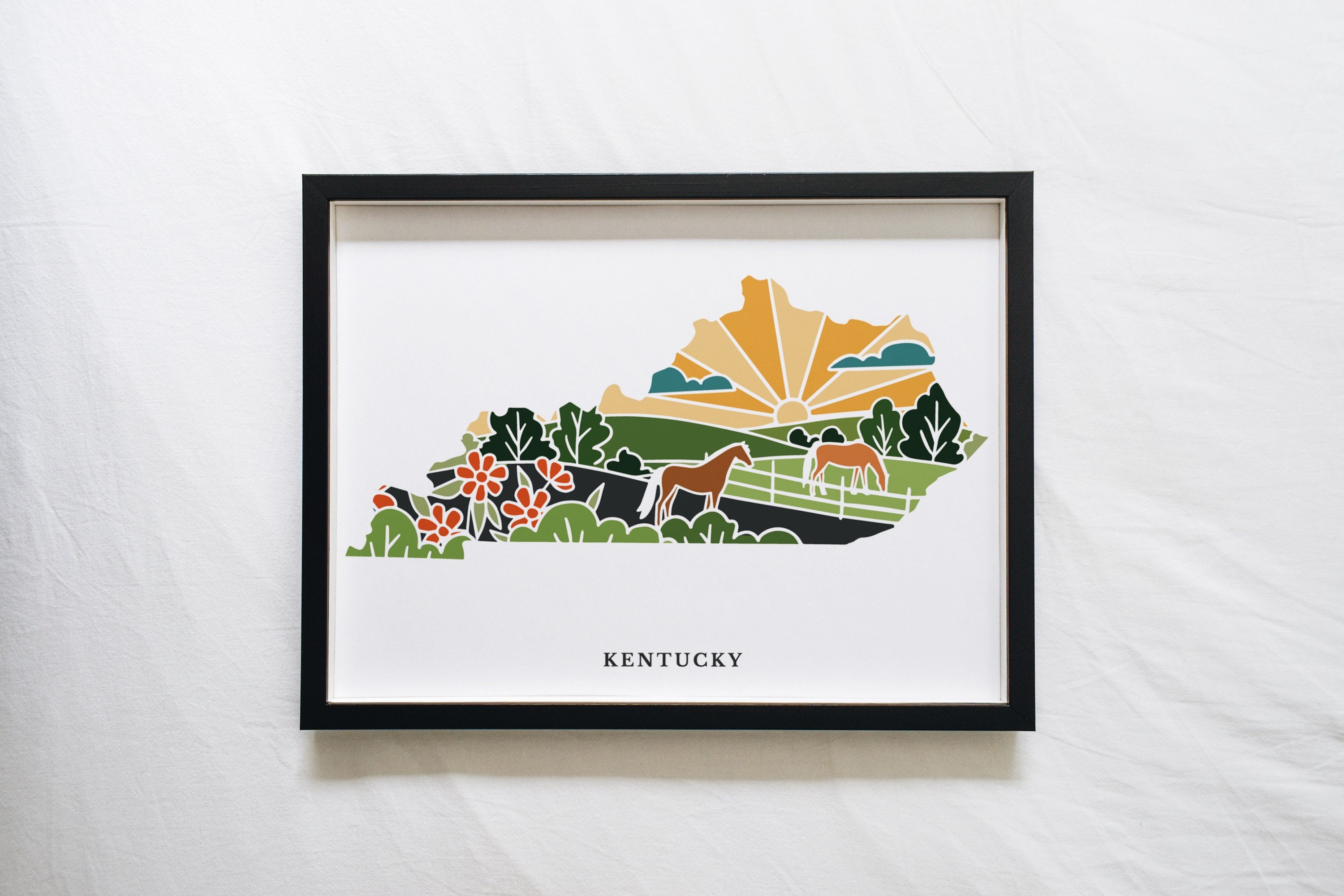Kentucky Physical Art Print | State Wall Art | 5x7, 8x10, 11x14, 16x20&quot; Archival Art Print | Kentucky Illustrated Poster