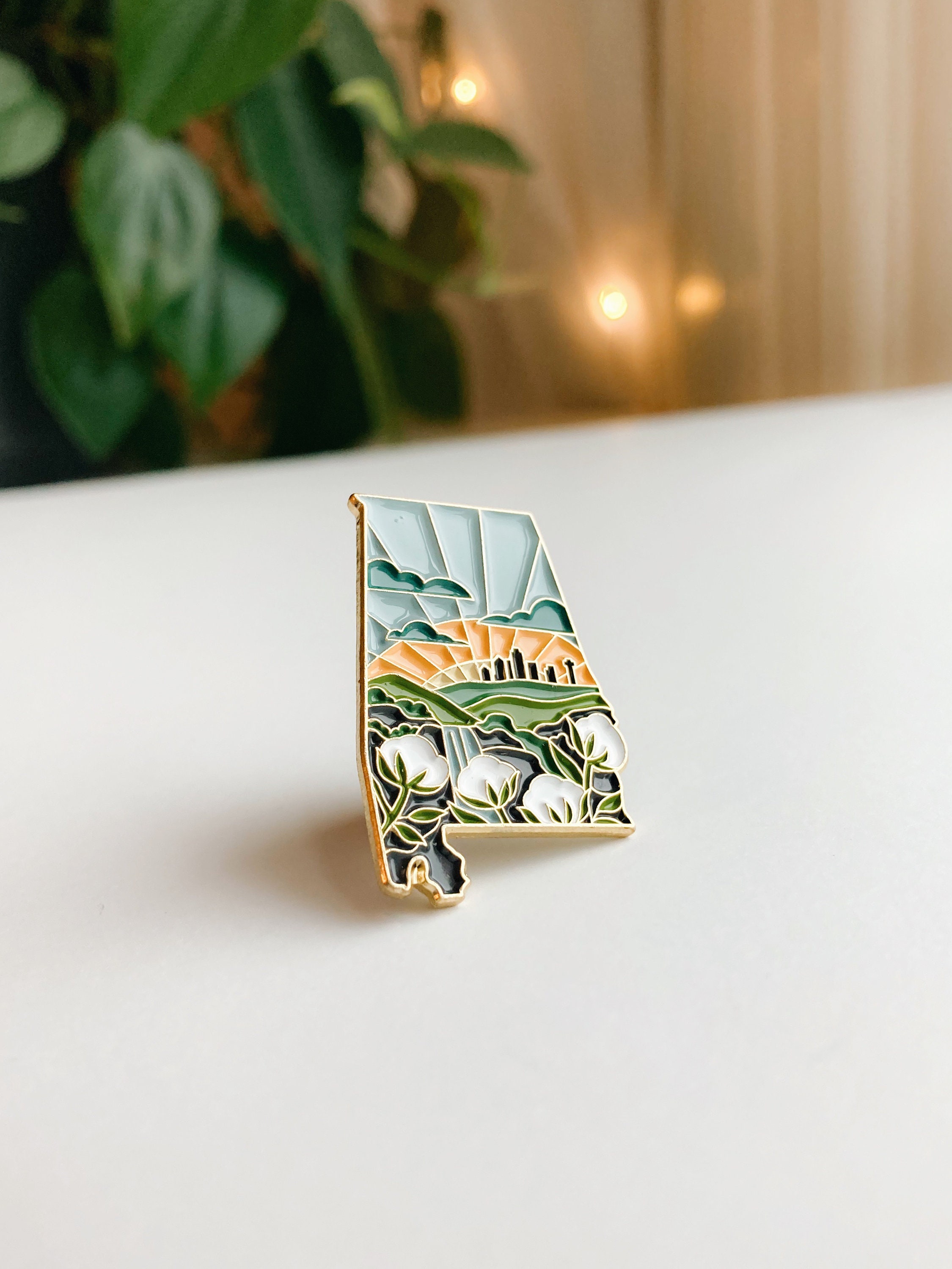 Alabama Enamel Pin | Gold Soft Enamel Pin | Illustrated United States Pin | Butterfly Clasp | 1.25&quot;