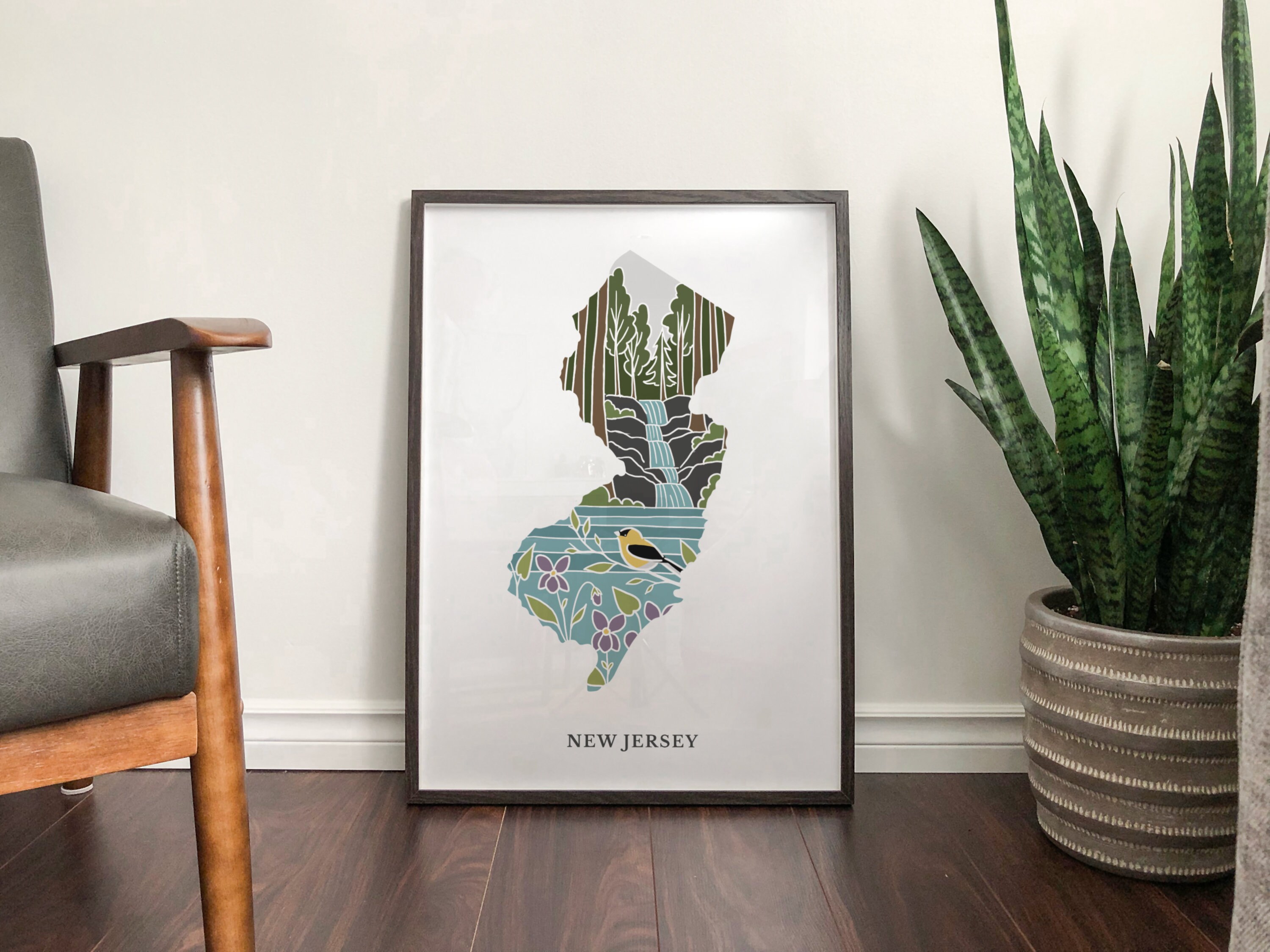 New Jersey Art Print | State Wall Art | 5x7, 8x10, 11x14, 16x20&quot; Archival Art Print | NJ Outline Poster | New Jersey Illustration