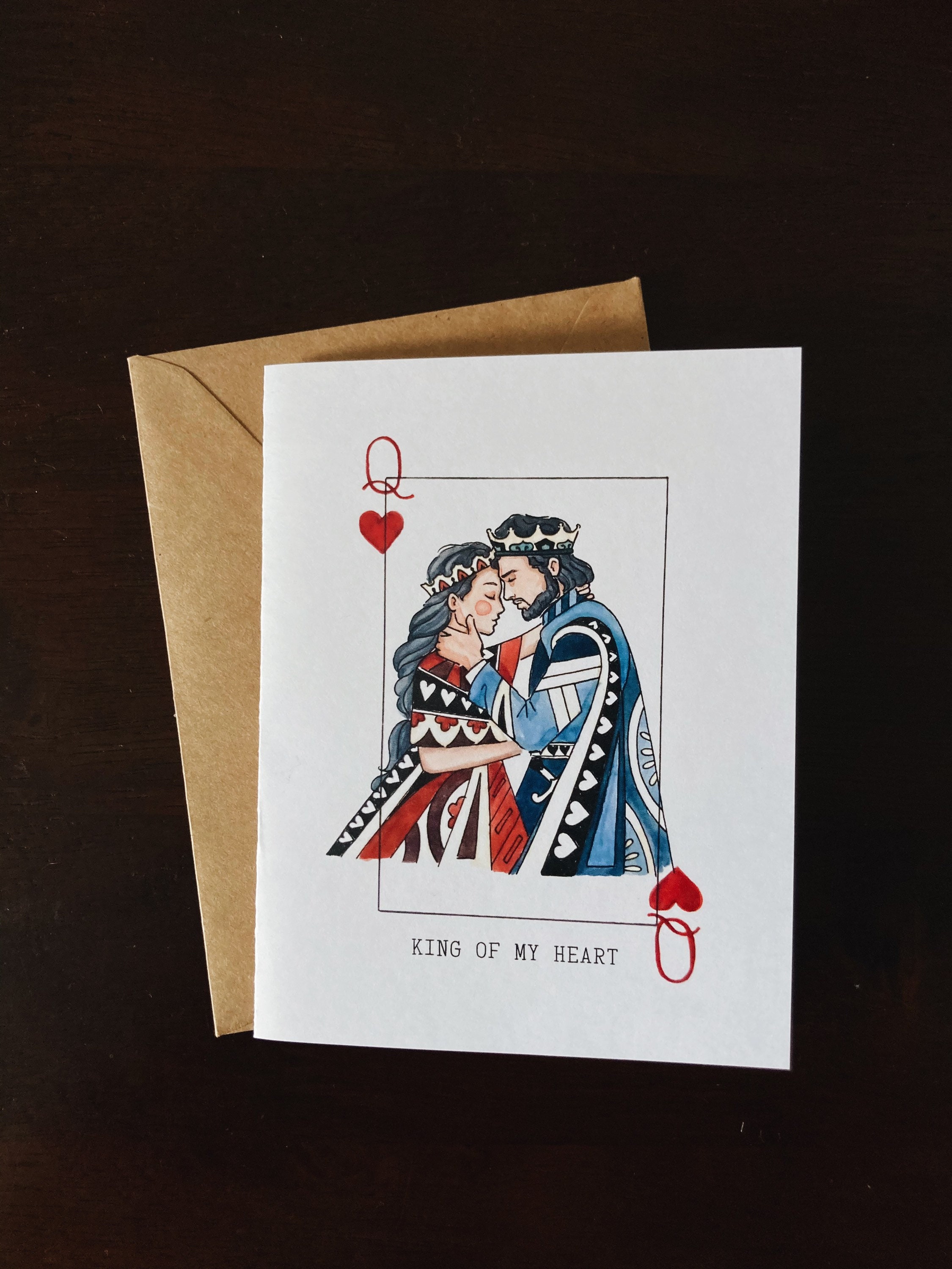 King/Queen Of My Heart Greeting Card | Valentines Day Card | Love | Cards for him | Cards for her | Playing cards | Watercolor Illustrated