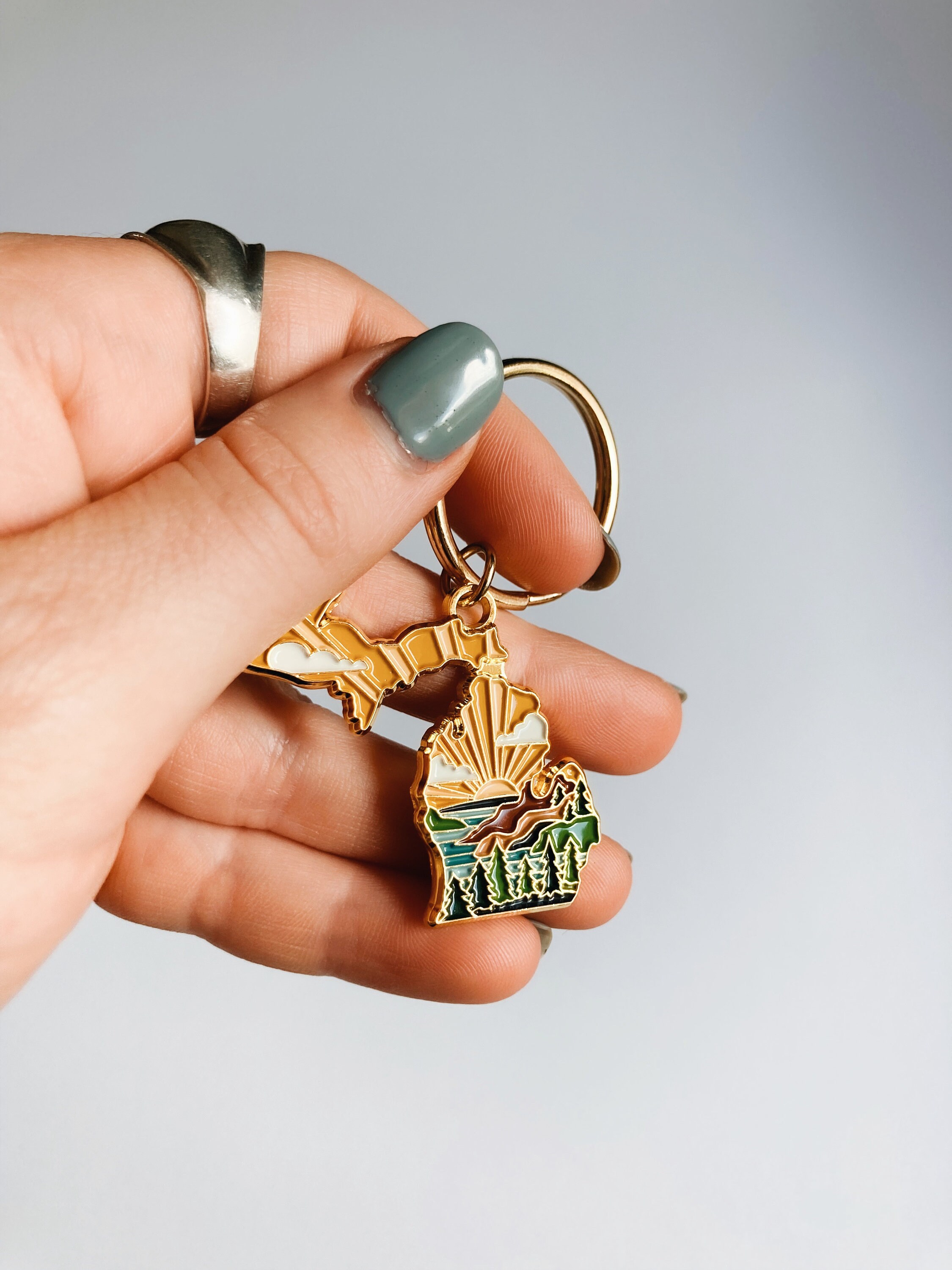 Michigan Soft Enamel Keychain 1.5&quot; | Michigan Outline Key Ring | Illustrated State Keychain