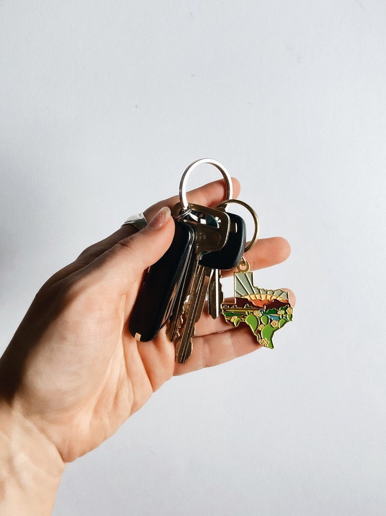 Gold Texas Soft Enamel Keychain 1.5 Texas Outline Key Ring Illustrated State Keychain image 3