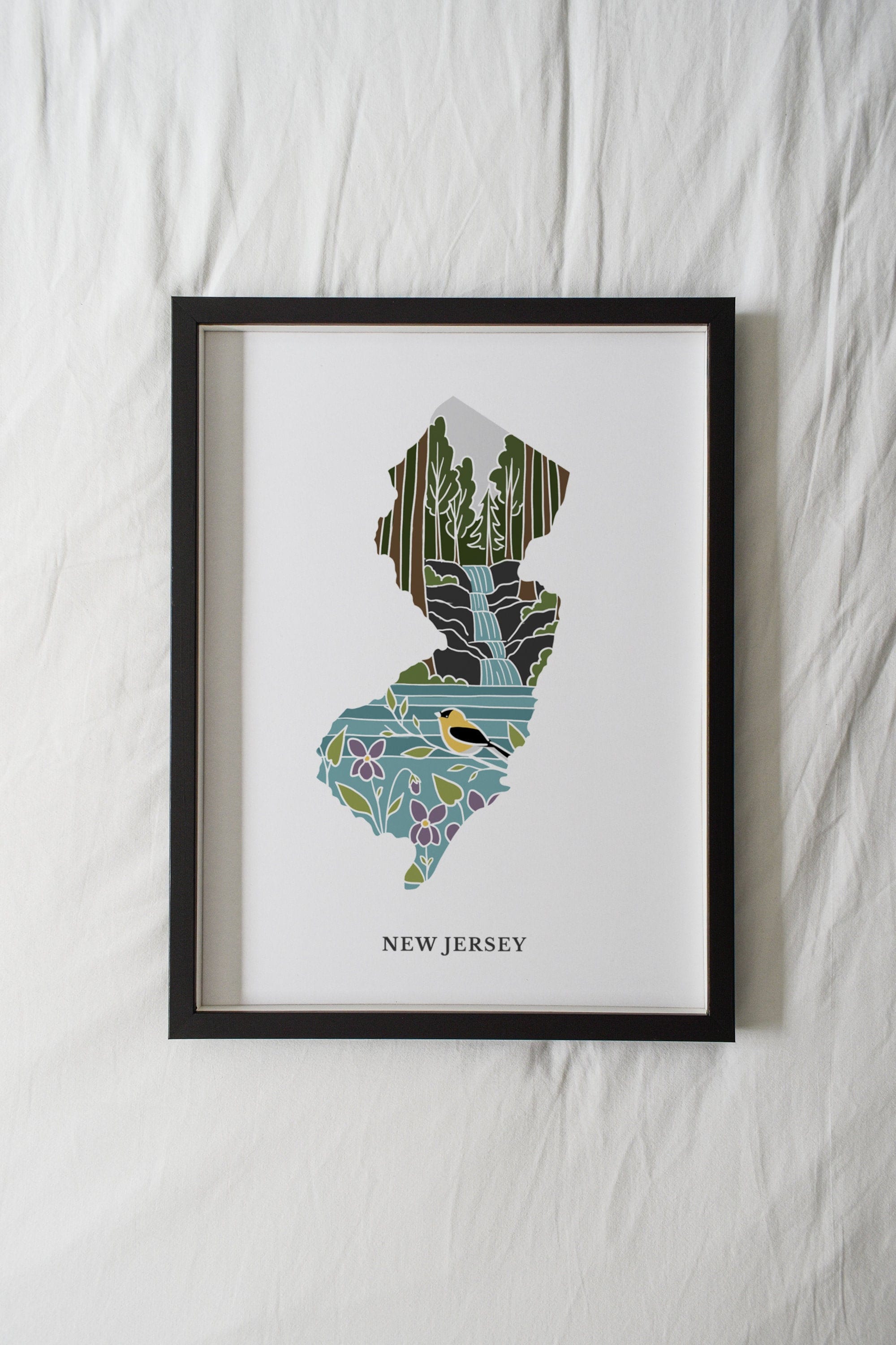 New Jersey Art Print | State Wall Art | 5x7, 8x10, 11x14, 16x20&quot; Archival Art Print | NJ Outline Poster | New Jersey Illustration