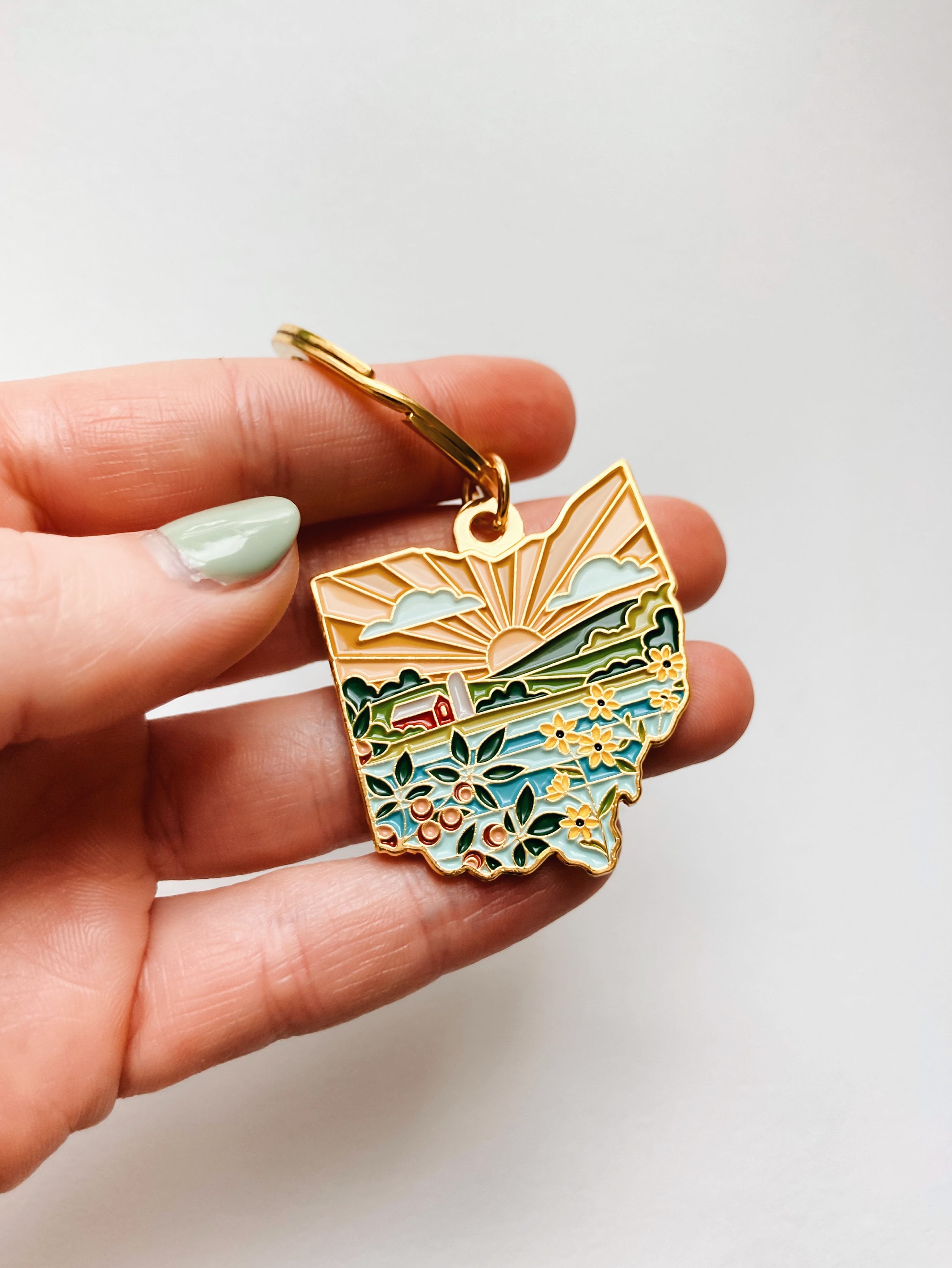 Ohio Gold Enamel Keychain | Ohio Outline Key Ring | Soft Enamel Illustrated State Keychain 1.5&quot;