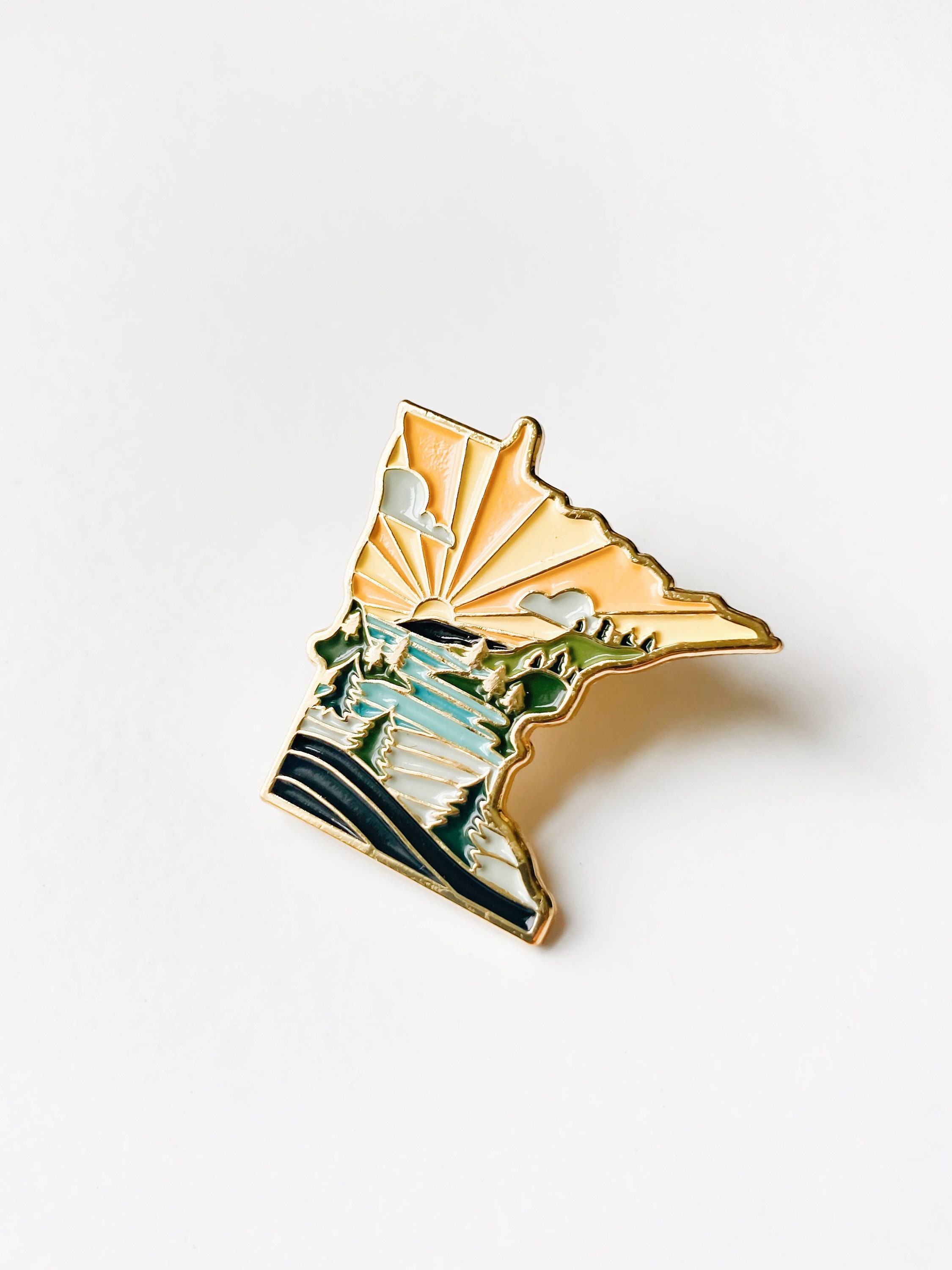 Minnesota Enamel Pin | Gold Soft Enamel Pin | Illustrated United State Pin | Butterfly Clasp | 1.25&quot;