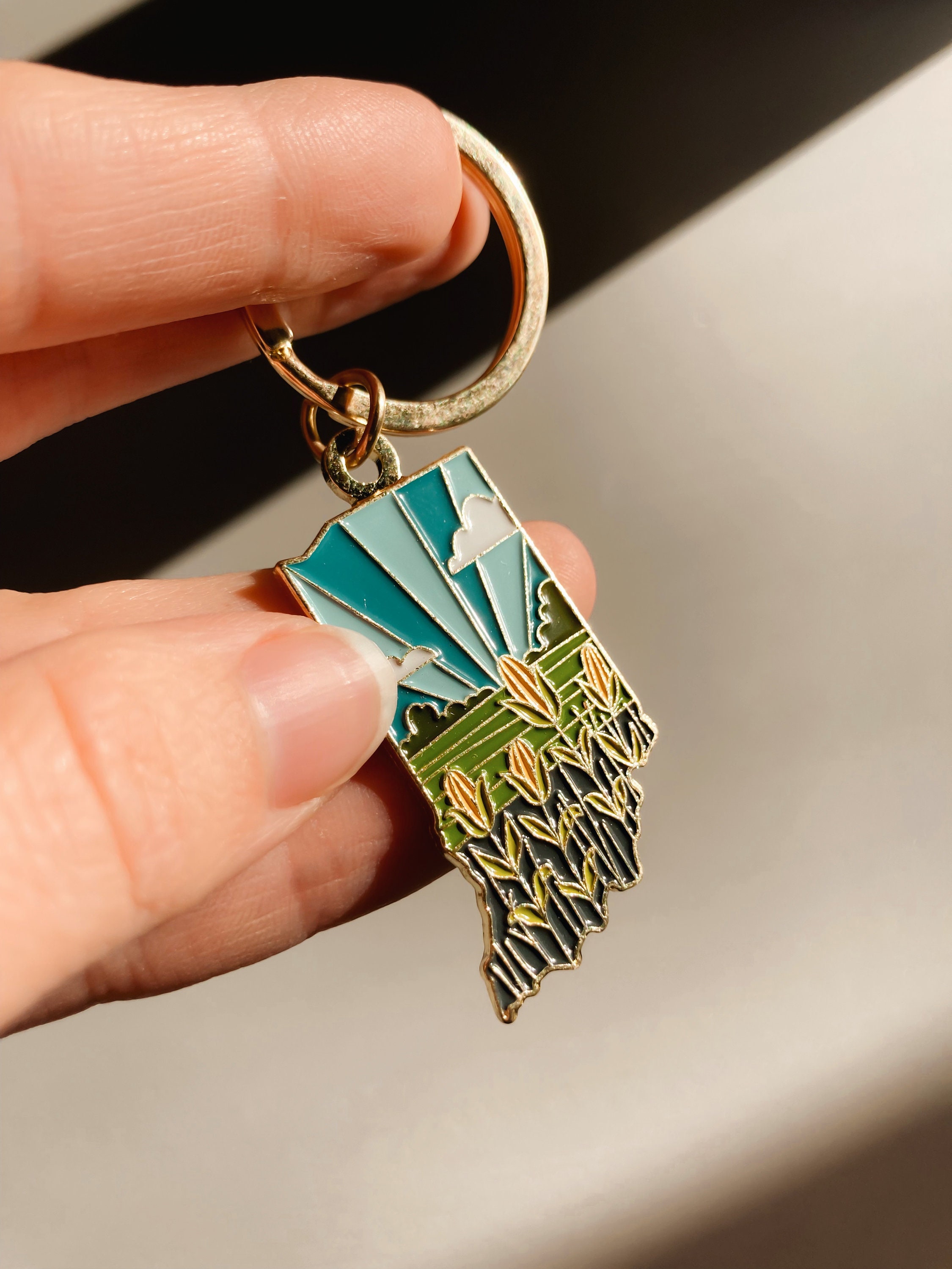 Indiana Soft Enamel Keychain | Indiana Outline Key Ring | Illustrated State Keychain 1.5&quot;