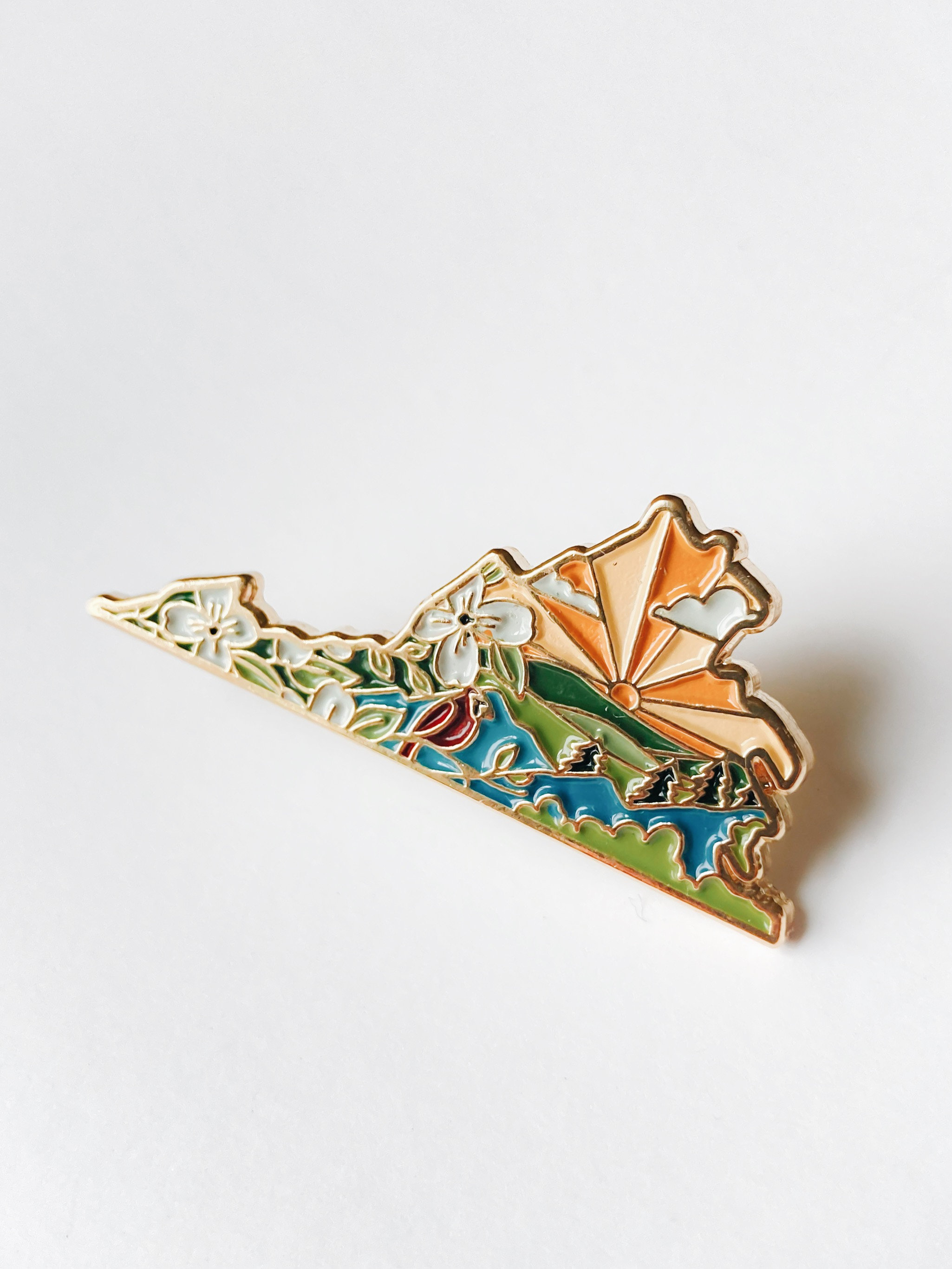 Virginia Enamel Pin | Gold Soft Enamel Pin | Illustrated United State Pin | Butterfly Clasp | 1.25&quot;