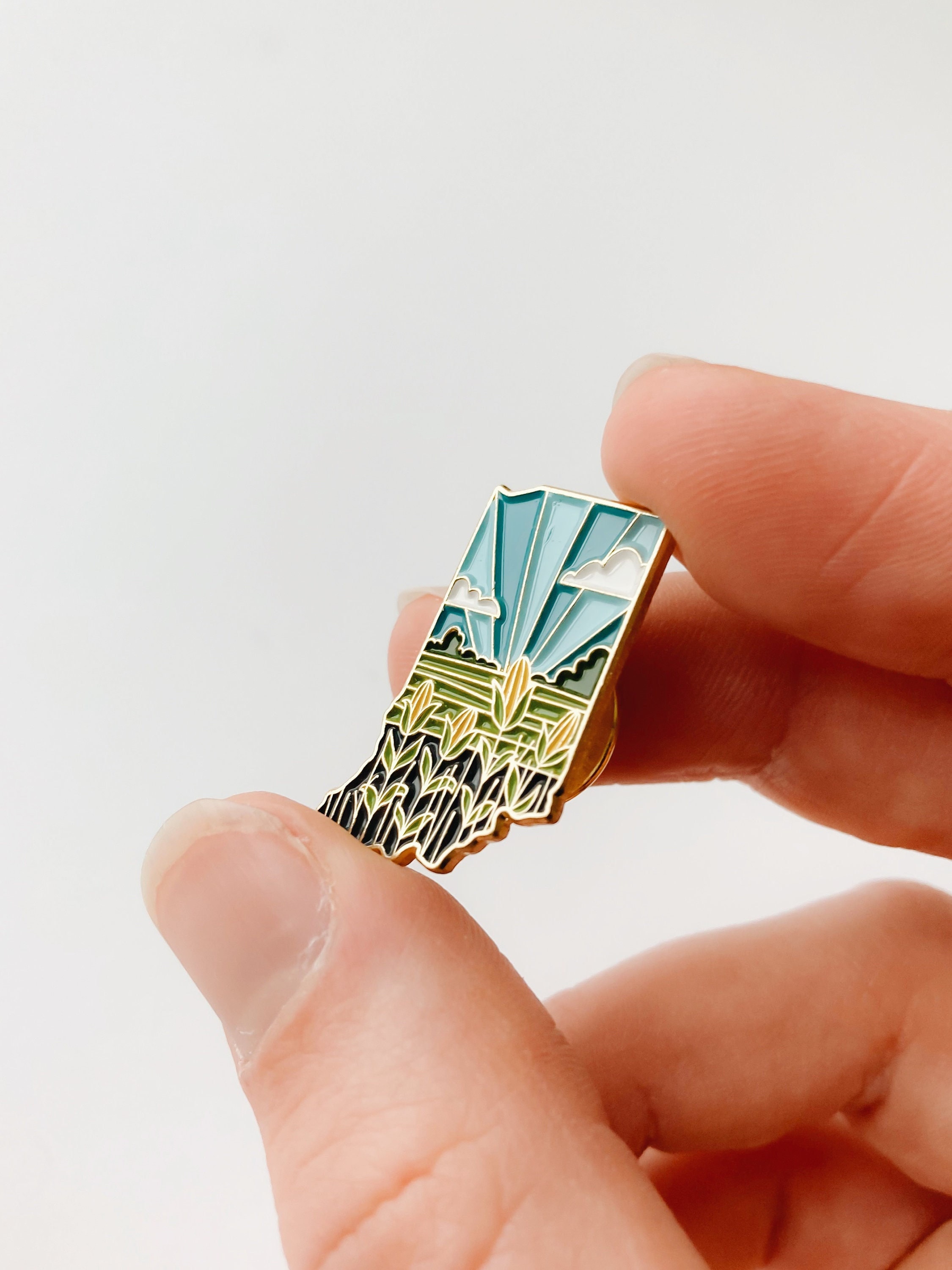 Indiana Enamel Pin | Gold Soft Enamel Pin | Illustrated United States Pin | Butterfly Clasp | 1.25&quot;