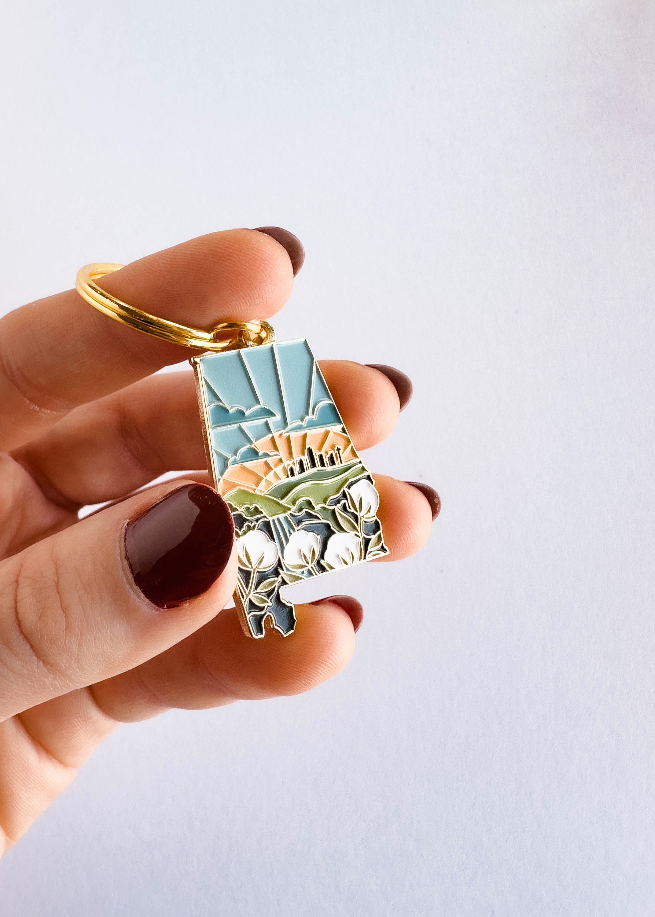 Alabama Enamel Keychain | Alabama Outline Key Ring | Illustrated State Keychain 1.5&quot;