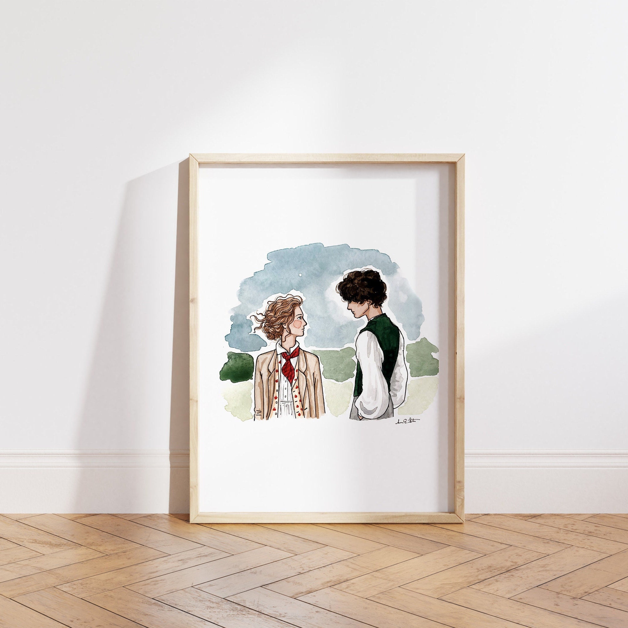 Little Women Print | Watercolor Illustration | Wall Art | 8x10&quot; 5x7&quot; Archival Art Print | Book Lover Gift | Jo & Laurie