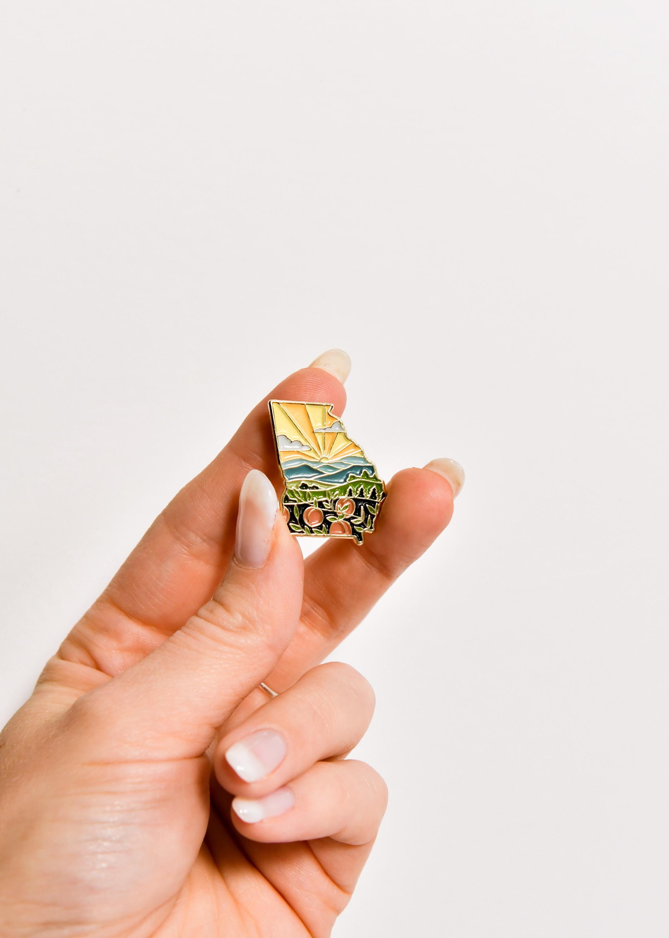 Georgia Enamel Pin | Gold Soft Enamel Pin | Illustrated United State Pin | Butterfly Clasp | 1.25&quot;