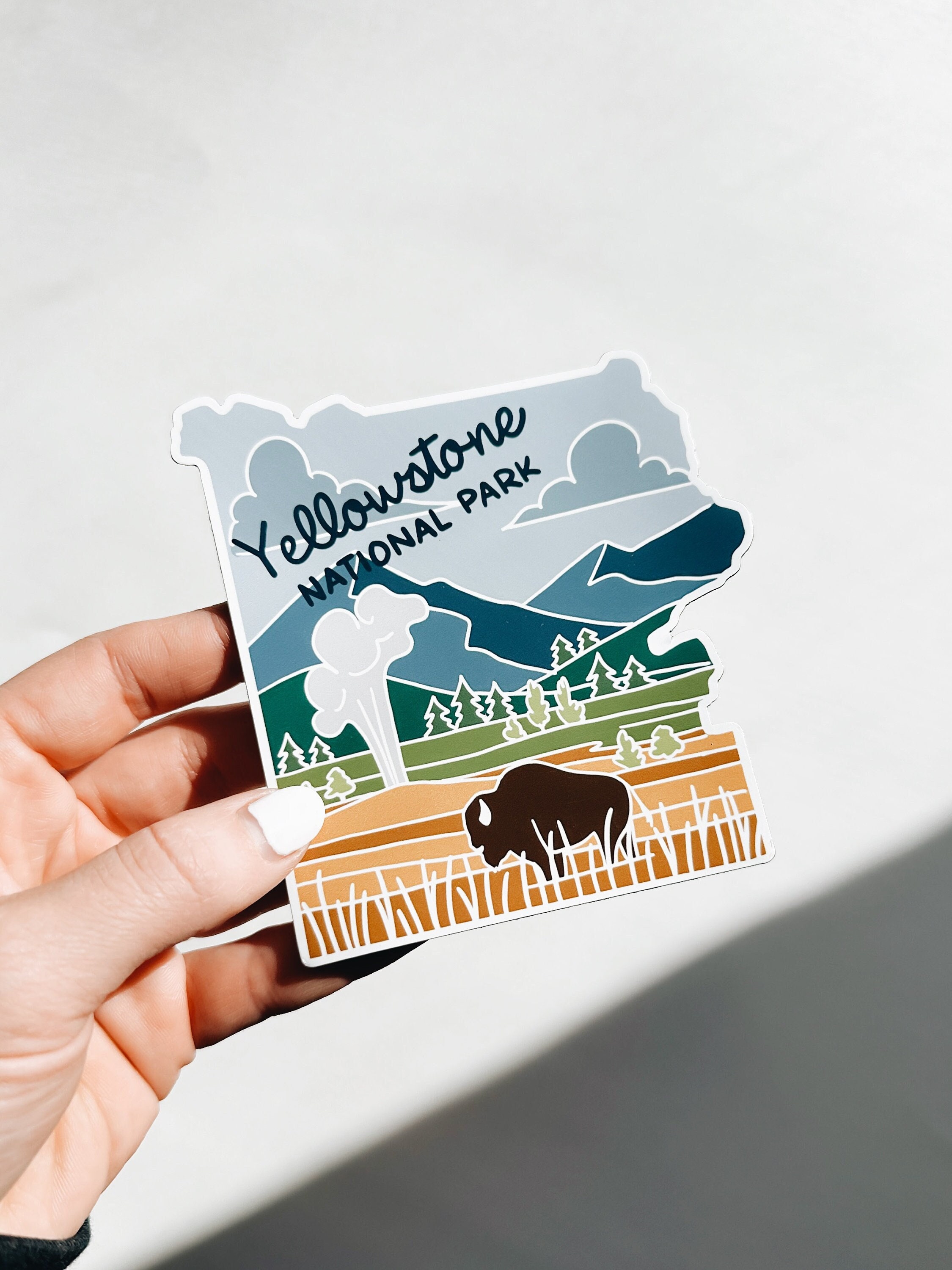 Yellowstone Durable Sticker | High Quality Bumper Sticker | Yellowstone National Park Illustration | Weatherproof Decal | 3&quot;