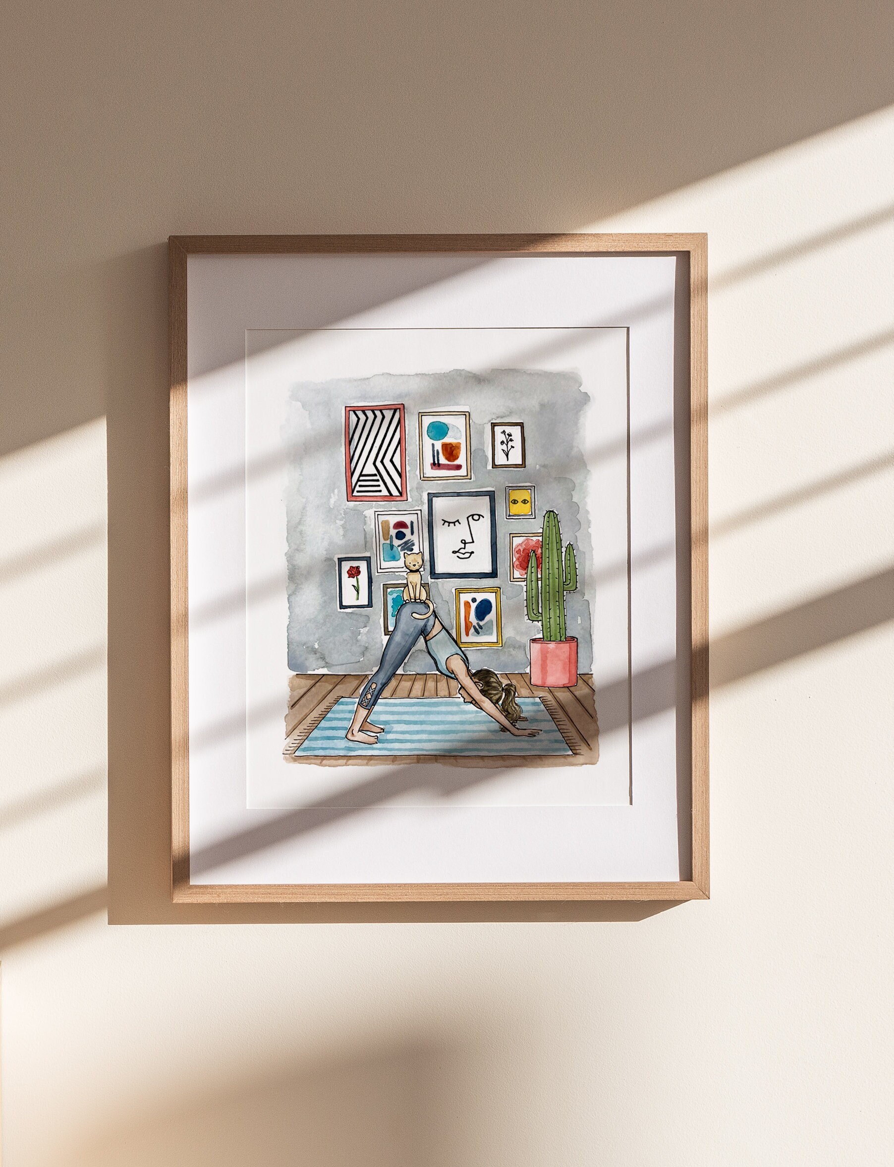 Yoga Cat Print | Watercolor Illustration | Wall Art | Abstract Watercolor Wall Art | Nursery Decor | Boho Wall Decor | 8x10&quot; 5x7&quot; Art Print