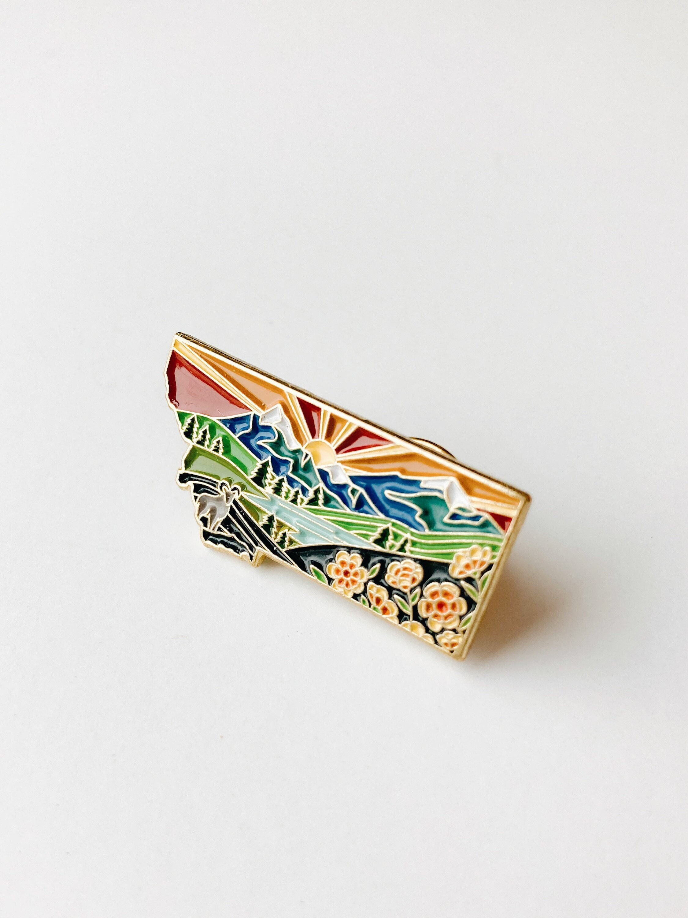 Montana Enamel Pin | Gold Soft Enamel Pin | Illustrated United States Pin | Butterfly Clasp | 1.25&quot;