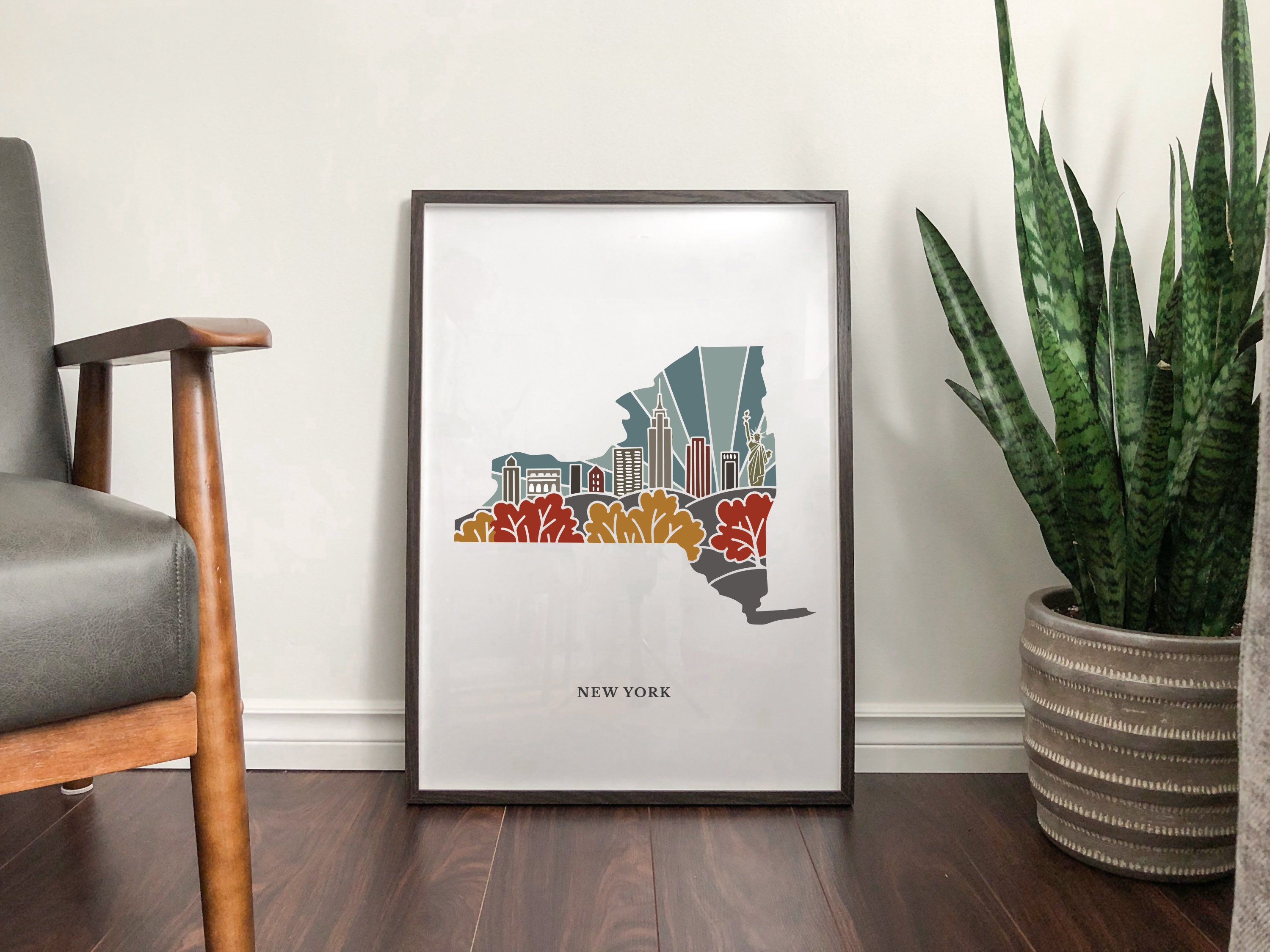 New York Physical Art Print | State Wall Art | 5x7, 8x10, 11x14, 16x20&quot; Archival Art Print | New York Illustrated Poster