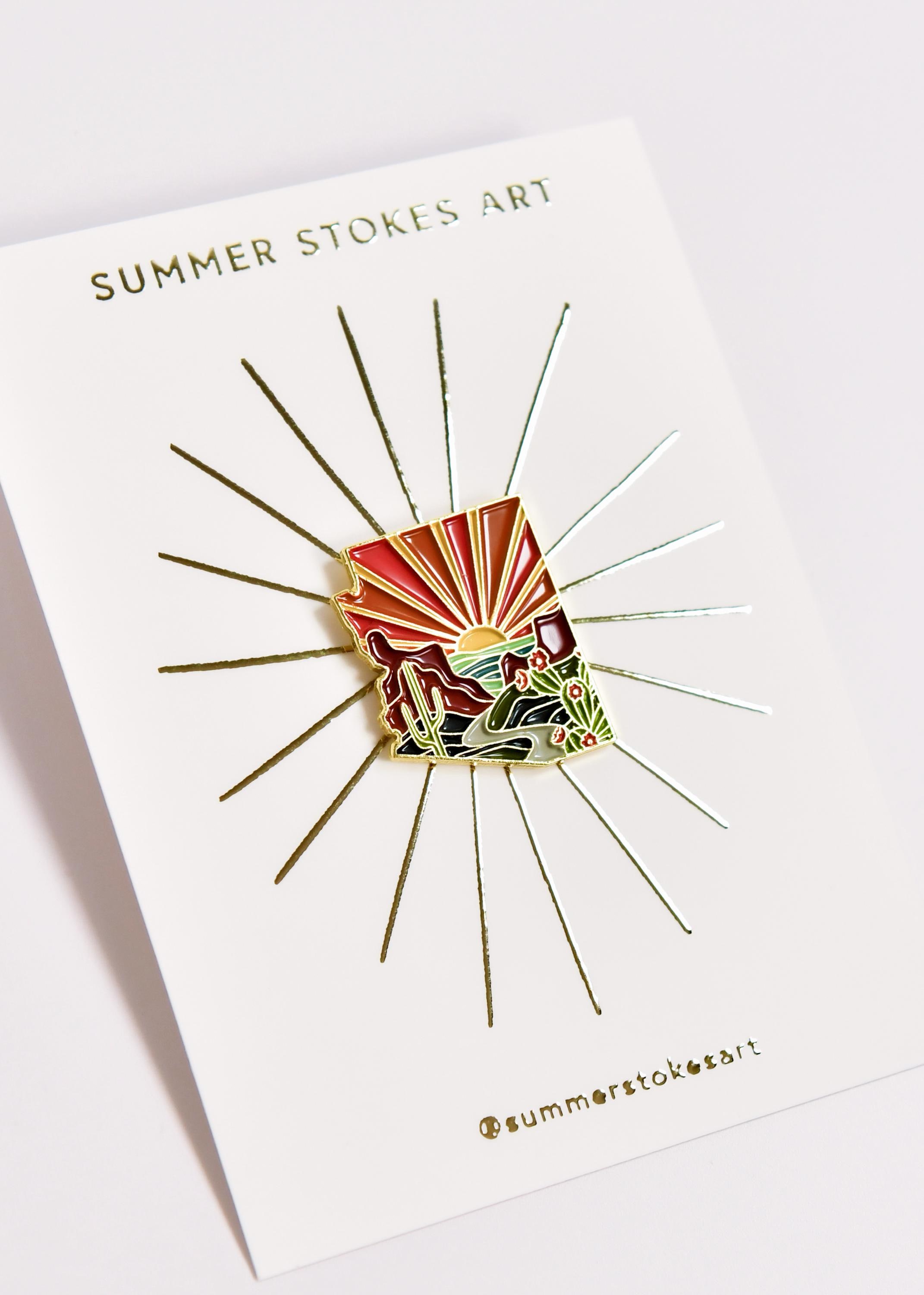 1.5&quot; Arizona Enamel Pin | Gold Soft Enamel Pin | Illustrated United State Pin | Butterfly Clasp