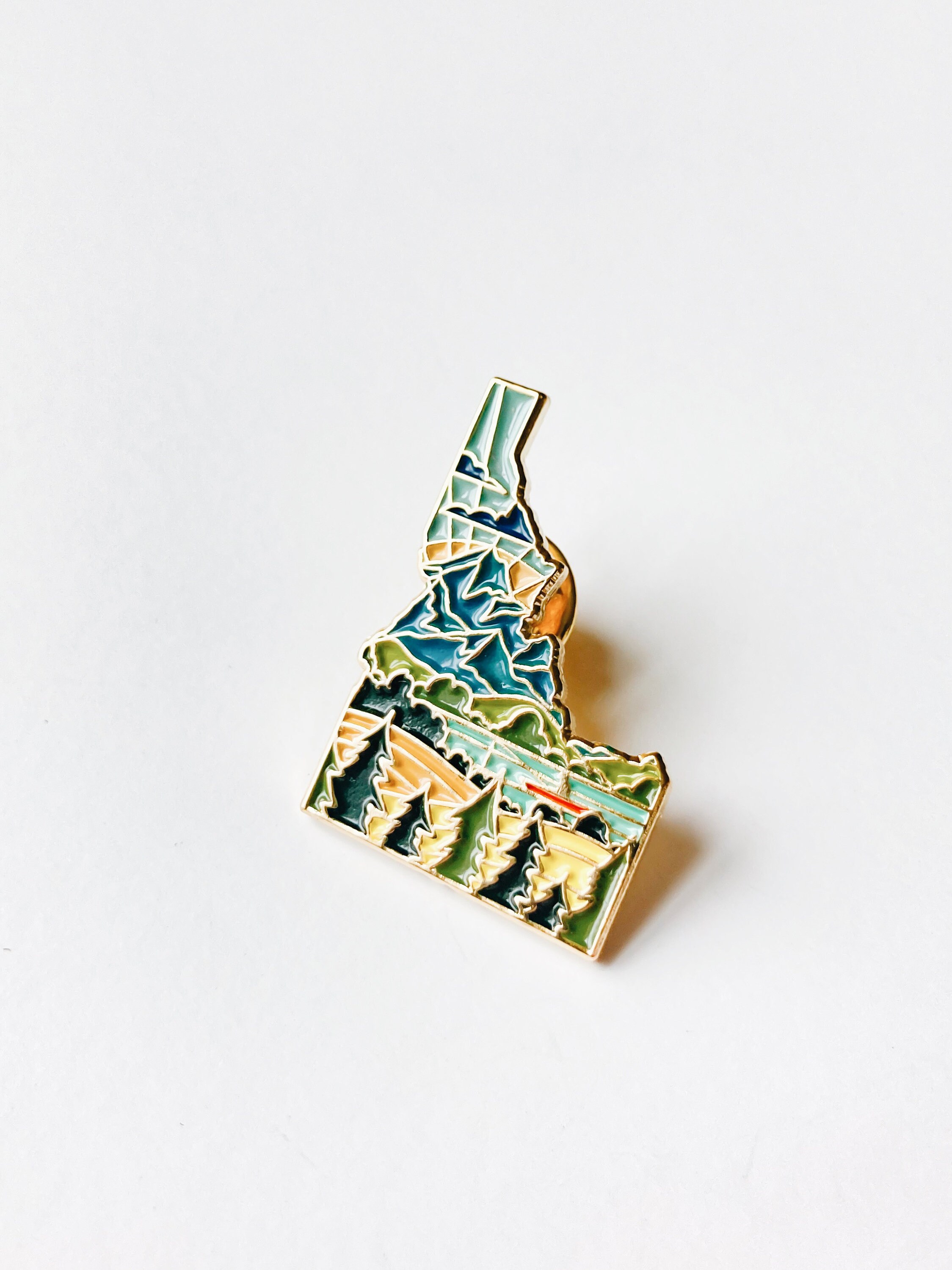 Idaho Enamel Pin | Gold Soft Enamel Pin | Illustrated United State Pin | Butterfly Clasp | 1.25&quot;