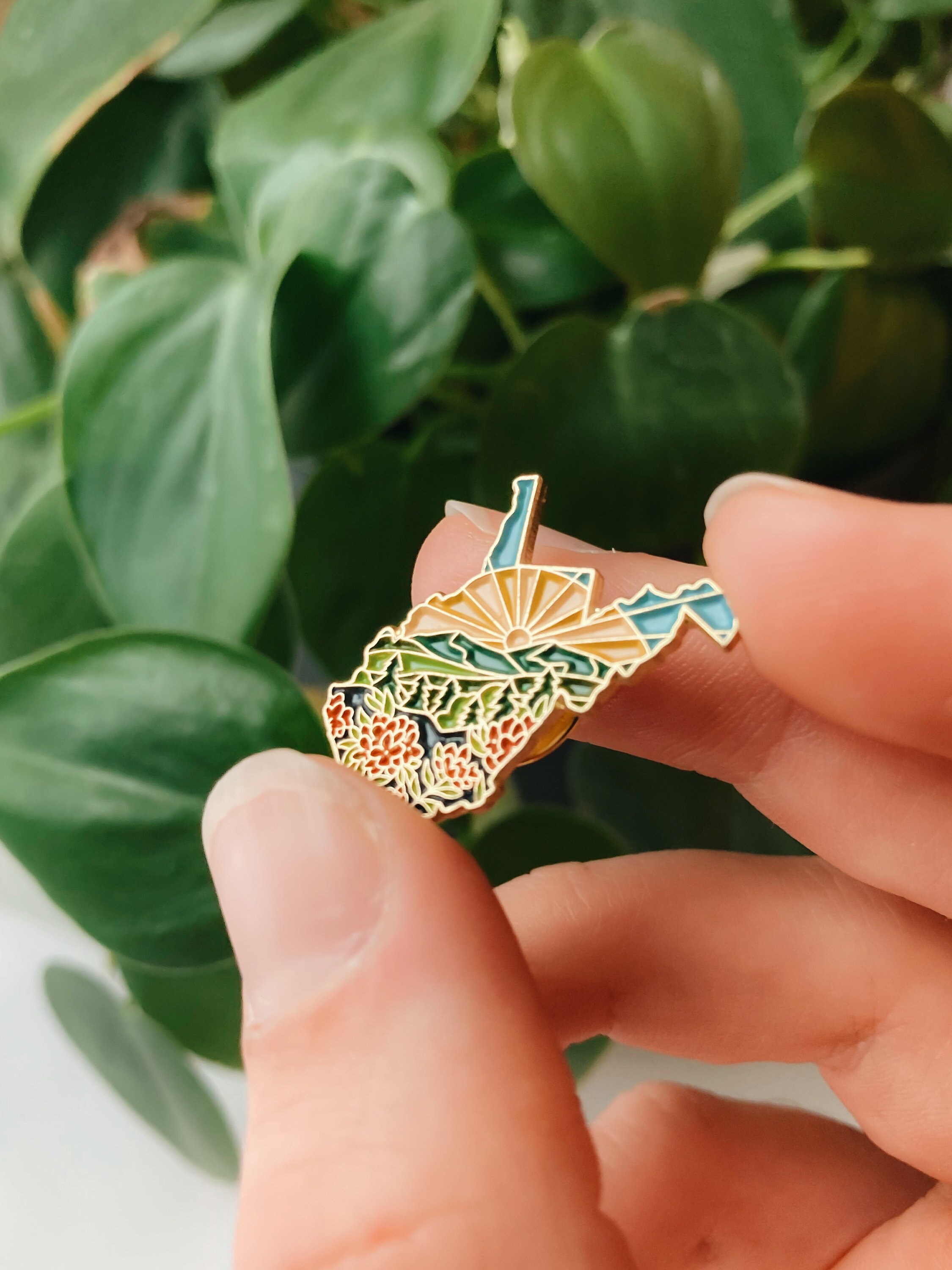 West Virginia Enamel Pin | Gold Soft Enamel Pin | Illustrated United States Pin | Butterfly Clasp | 1.25&quot;