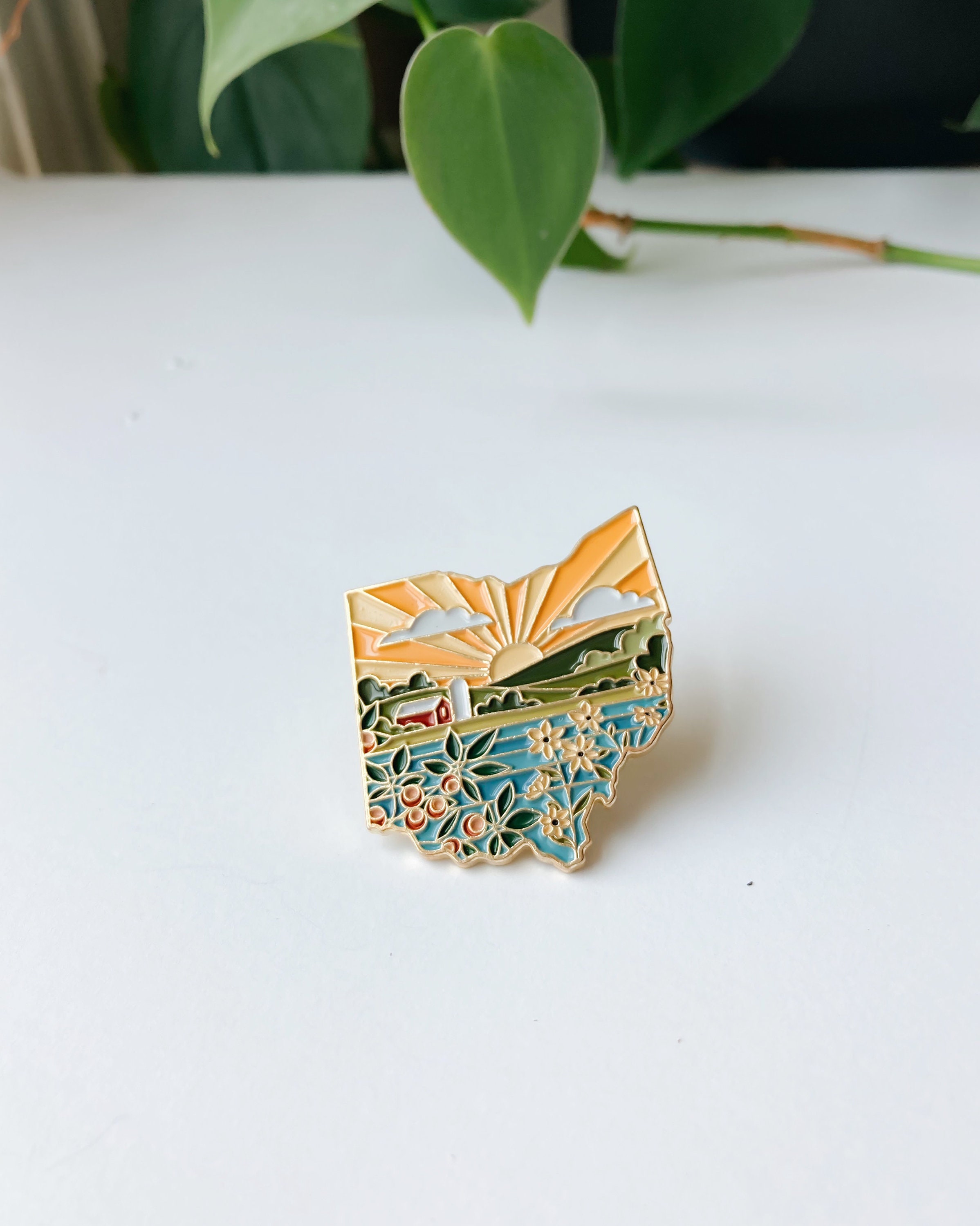 Ohio Enamel Pin | Gold Soft Enamel Pin | Illustrated United State Pin | Butterfly Clasp | 1.25&quot;