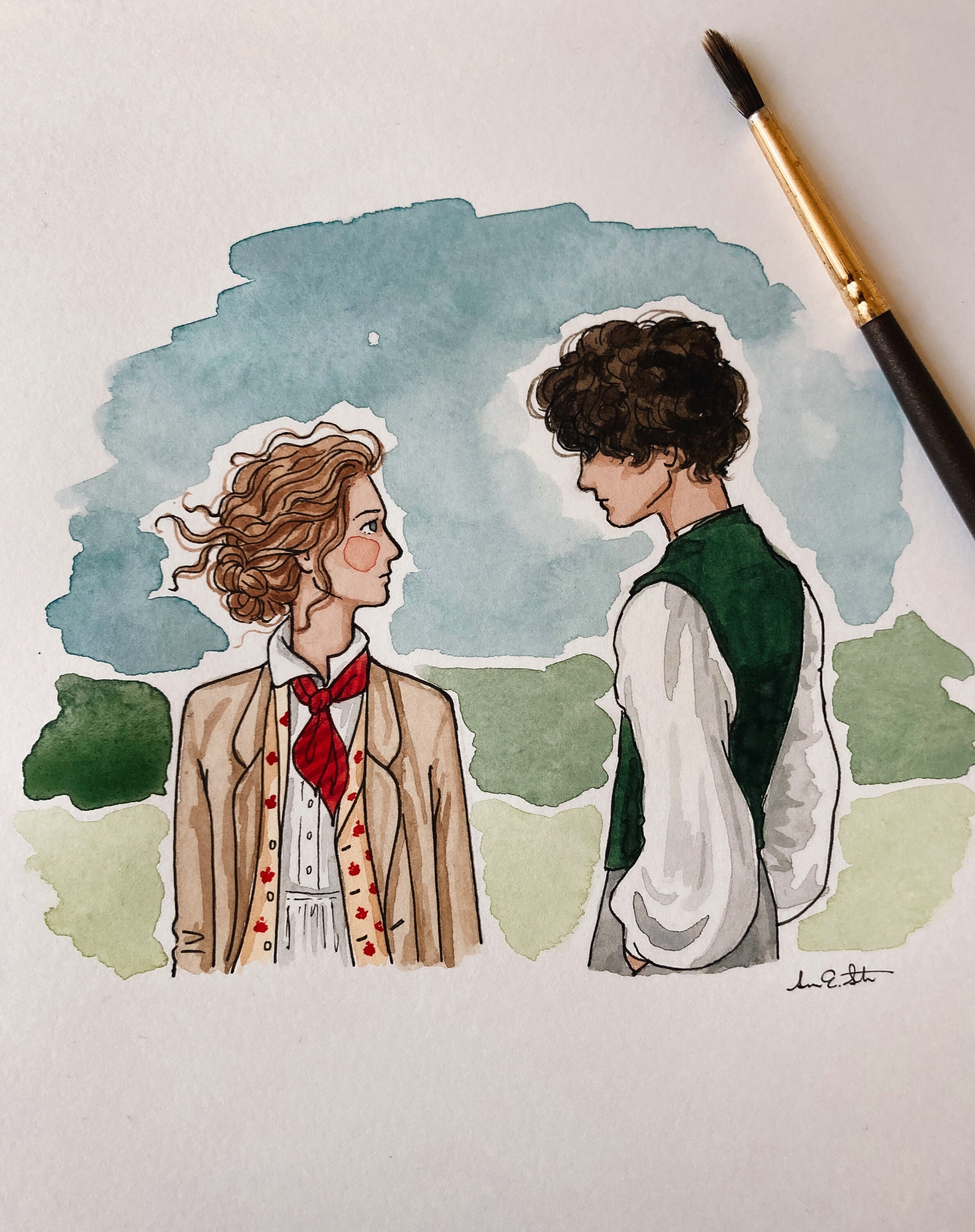 Little Women Print | Watercolor Illustration | Wall Art | 8x10&quot; 5x7&quot; Archival Art Print | Book Lover Gift | Jo & Laurie