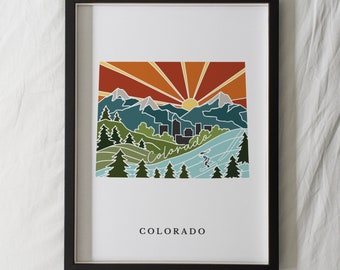 Colorado Physical Art Print | State Wall Art | 5x7, 8x10, 11x14, 16x20 Archival Art Print | Colorado Illustrated Poster