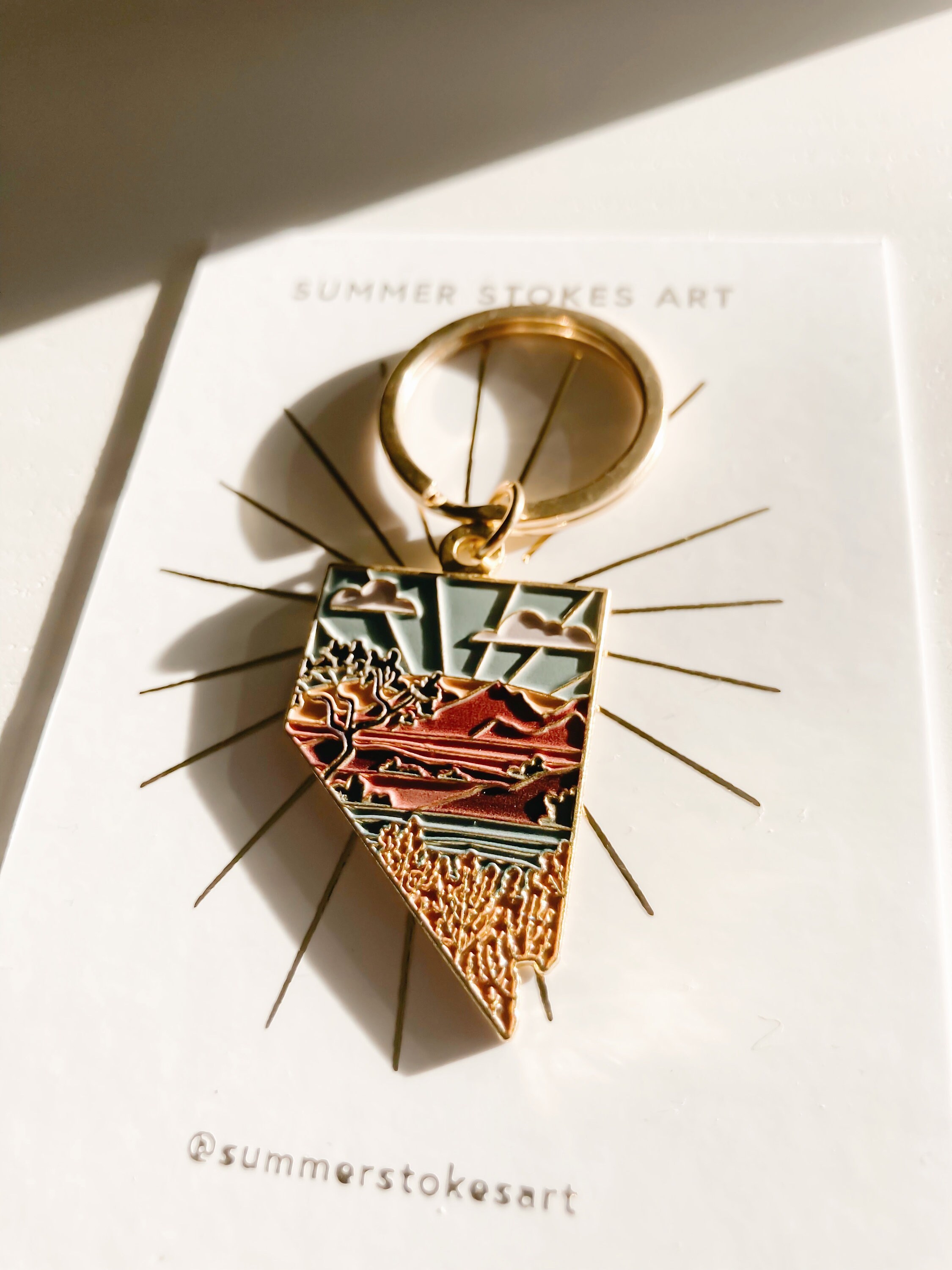 Nevada Soft Enamel Keychain 1.5&quot; | Nevada Outline Key Ring | Illustrated State Keychain