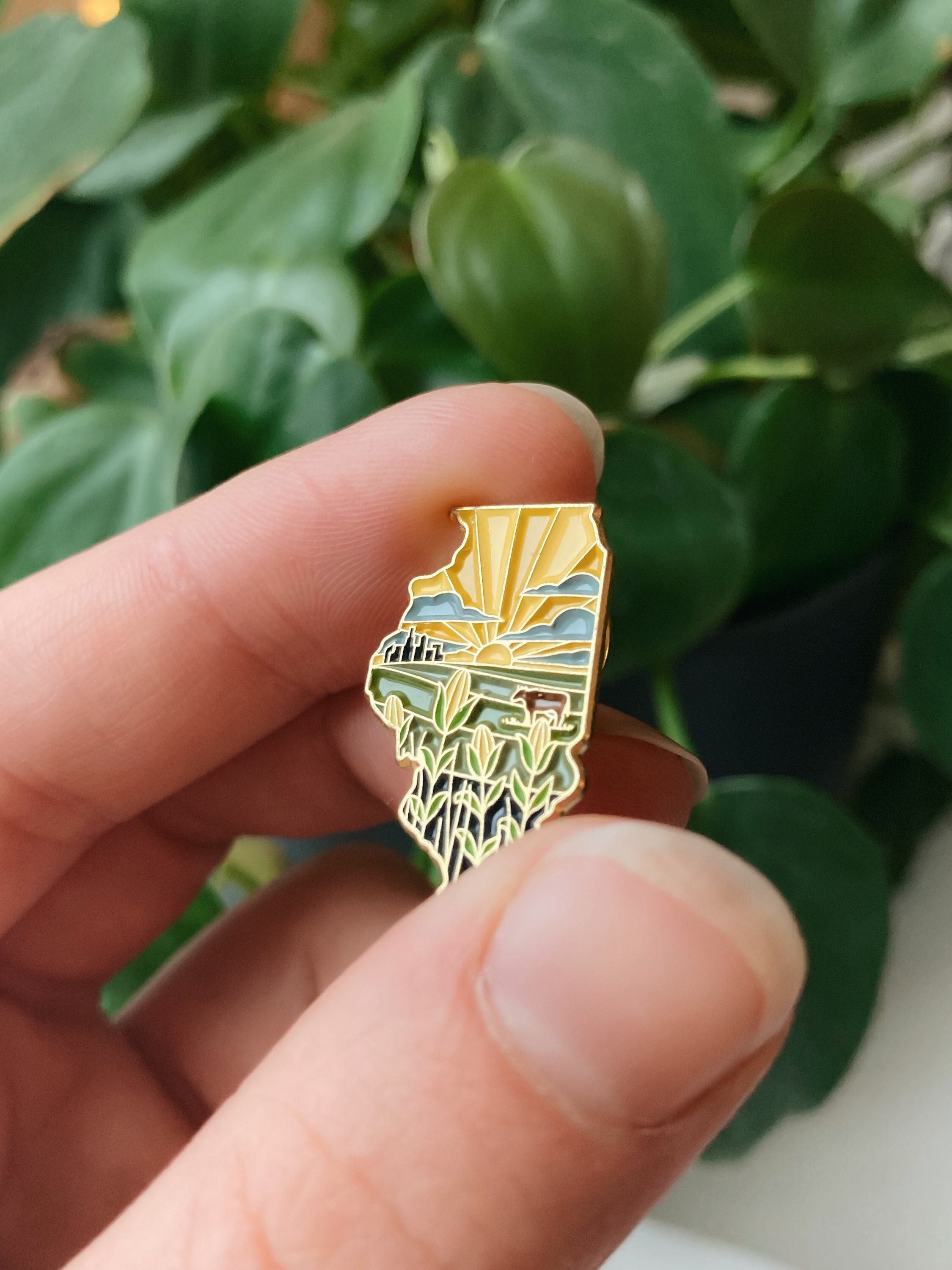 Illinois Enamel Pin | Gold Soft Enamel Pin | Illustrated United States Pin | Butterfly Clasp | 1.25&quot;