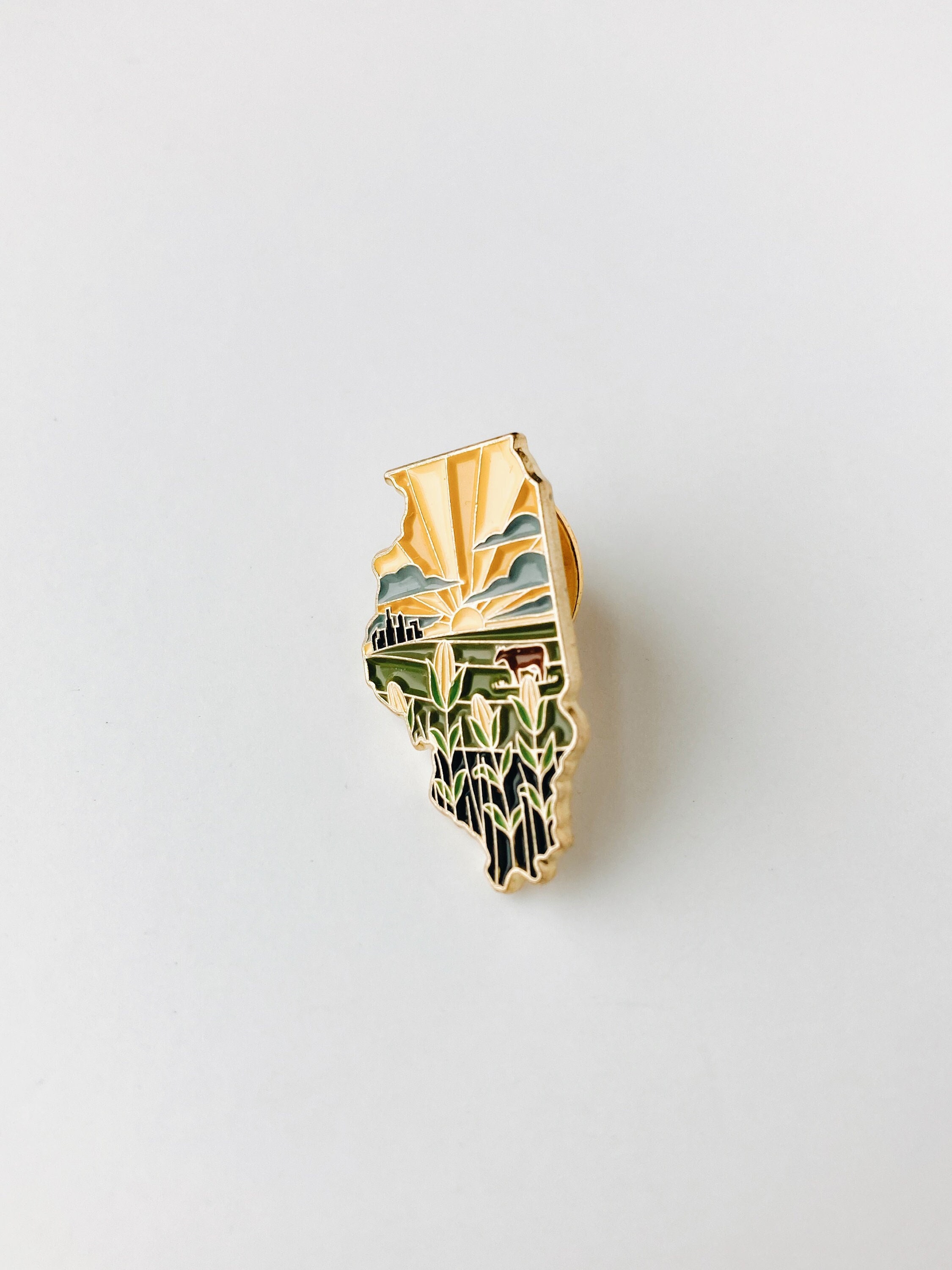 Illinois Enamel Pin | Gold Soft Enamel Pin | Illustrated United States Pin | Butterfly Clasp | 1.25&quot;