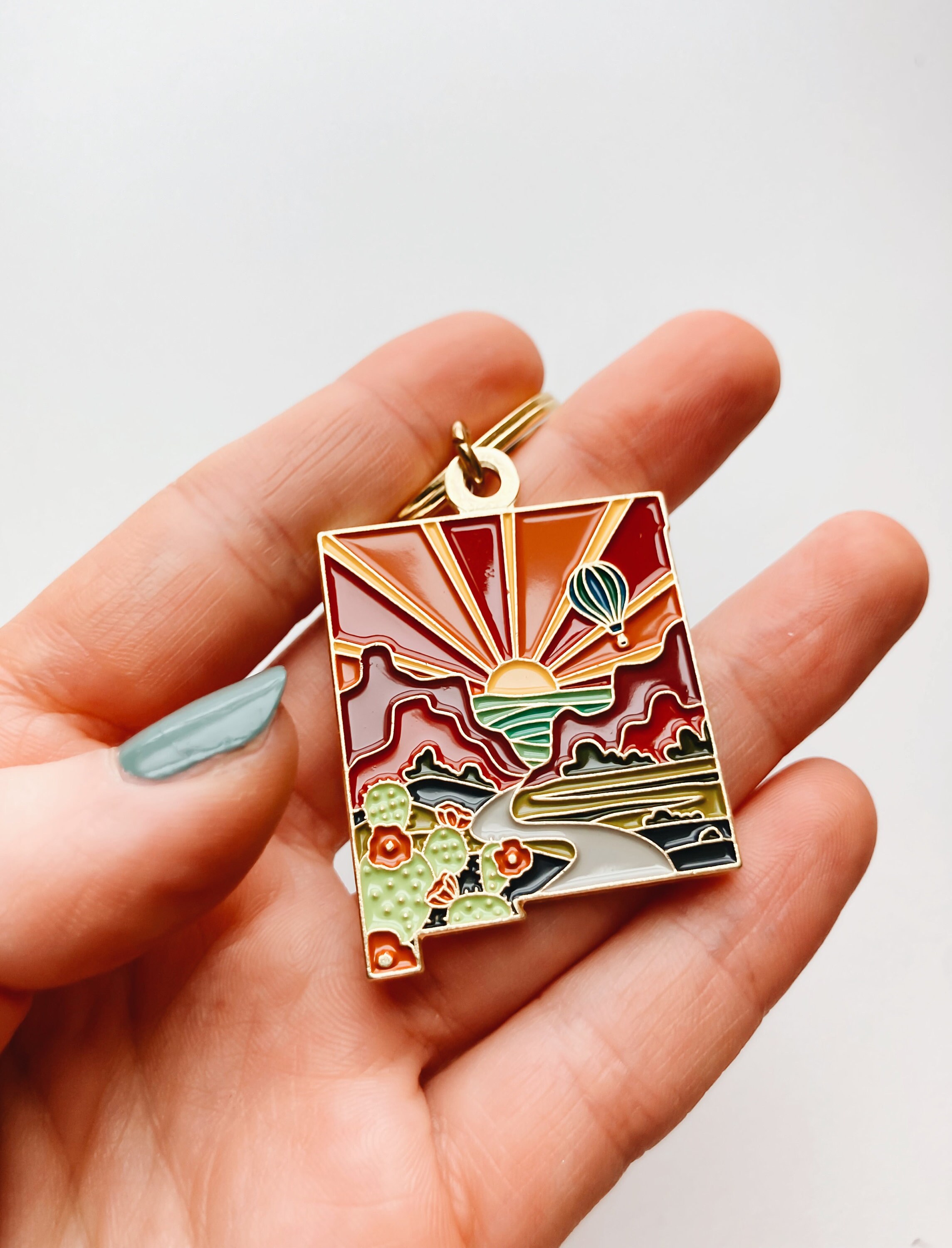 New Mexico Gold Enamel Keychain | New Mexico State Key Ring | Soft Enamel Illustrated State Keychain 1.5&quot;