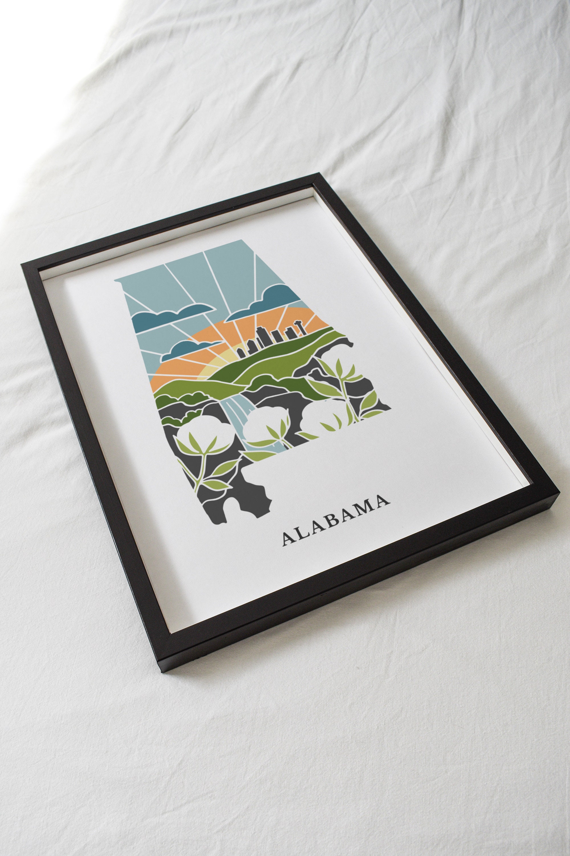 Alabama Physical Art Print | State Wall Art | 5x7, 8x10, 11x14, 16x20 Archival Art Print | Alabama Illustrated Poster
