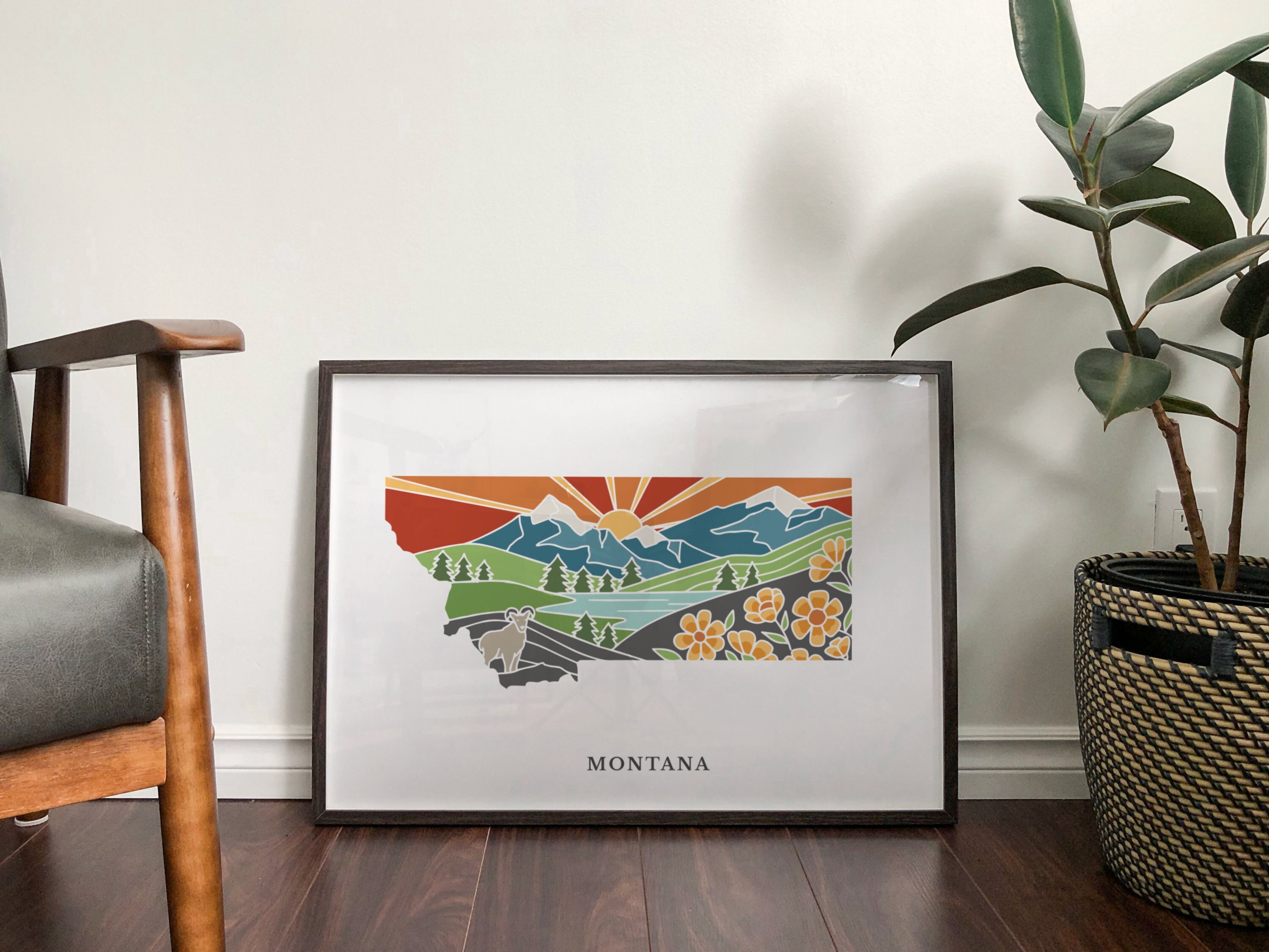 Montana Physical Art Print | State Wall Art | 5x7, 8x10, 11x14, 16x20&quot; Archival Art Print | Montana Illustrated Poster
