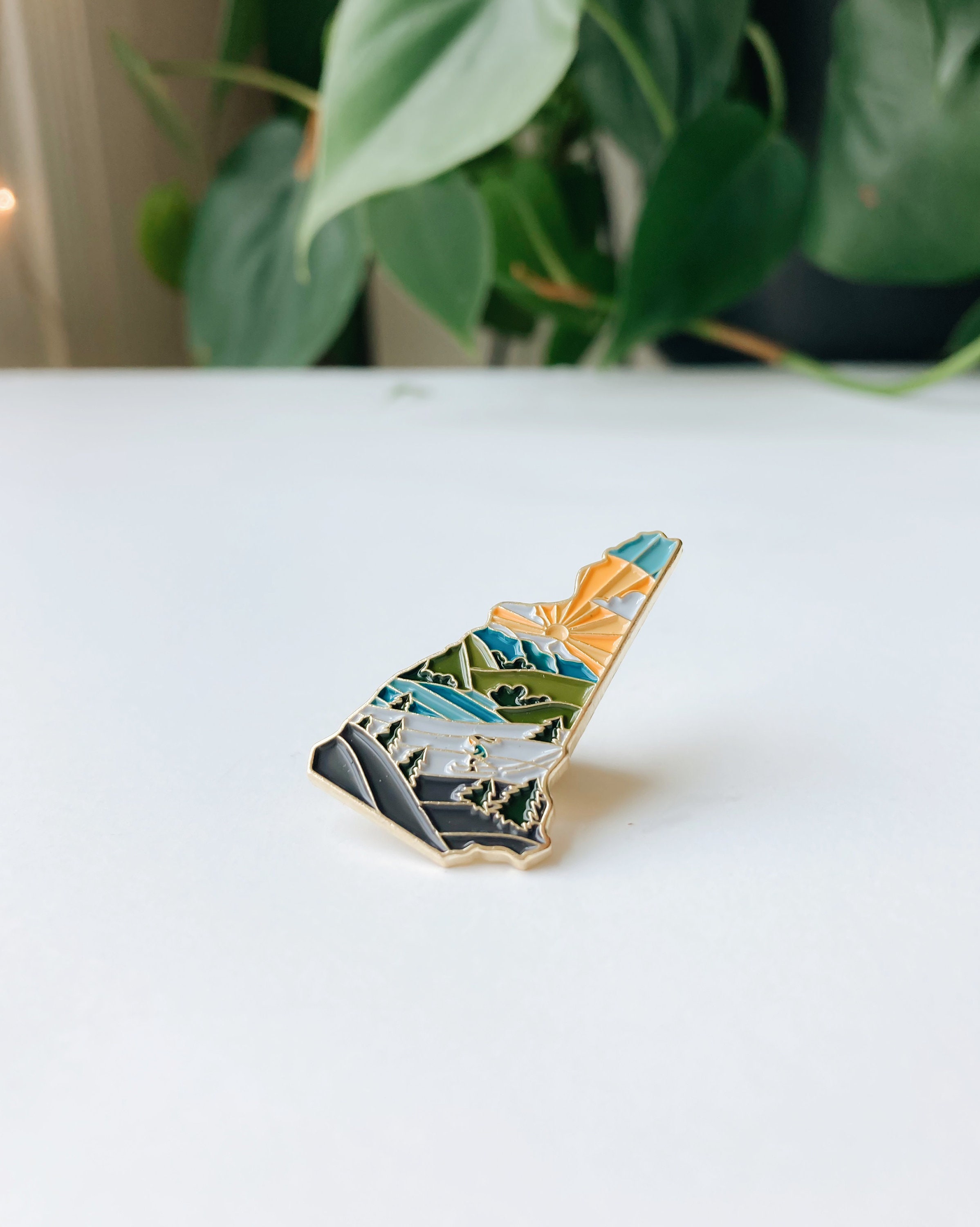 New Hampshire Enamel Pin | Gold Soft Enamel Pin | Illustrated United State Pin | Butterfly Clasp | 1.25&quot;