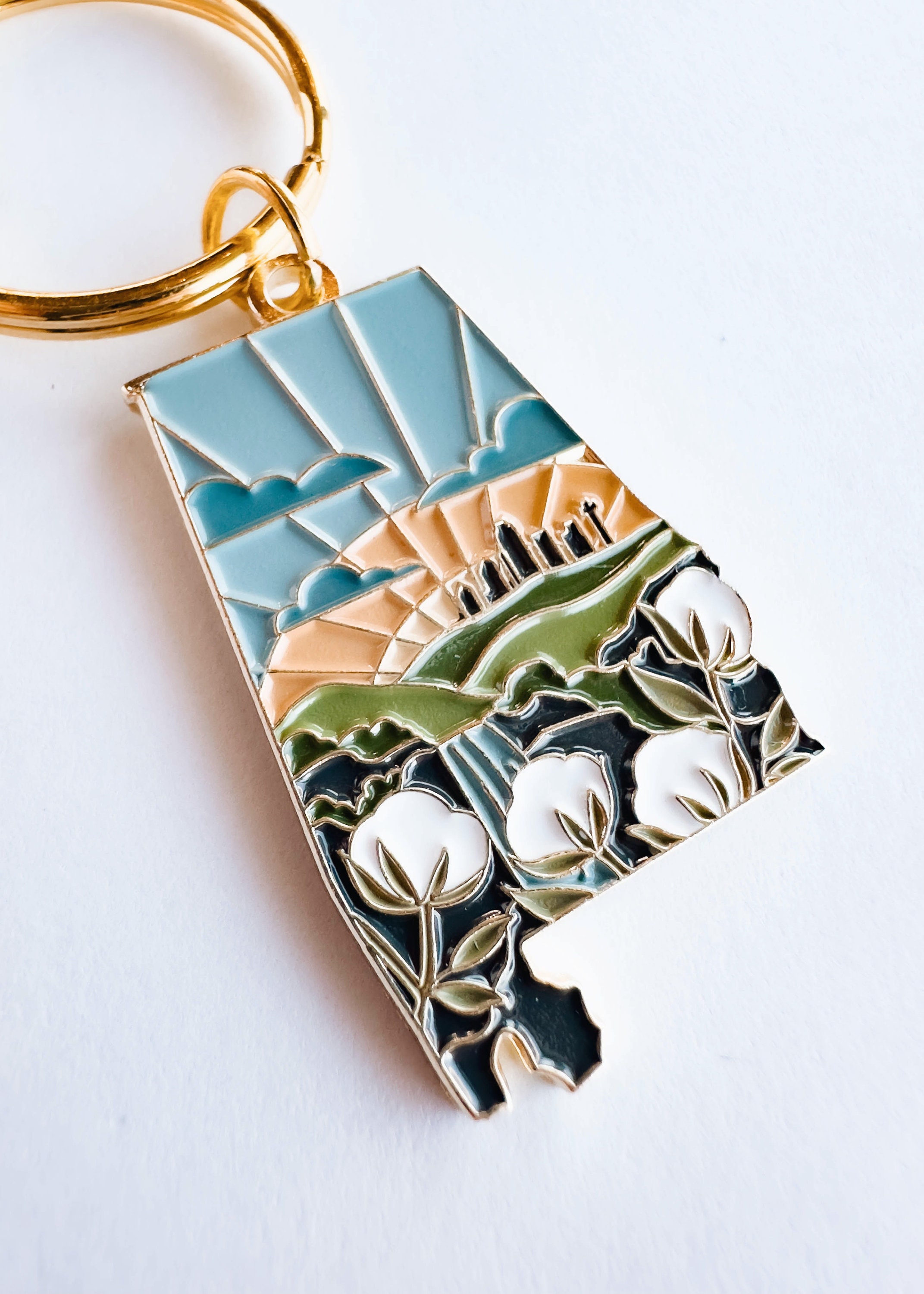 Alabama Enamel Keychain | Alabama Outline Key Ring | Illustrated State Keychain 1.5&quot;