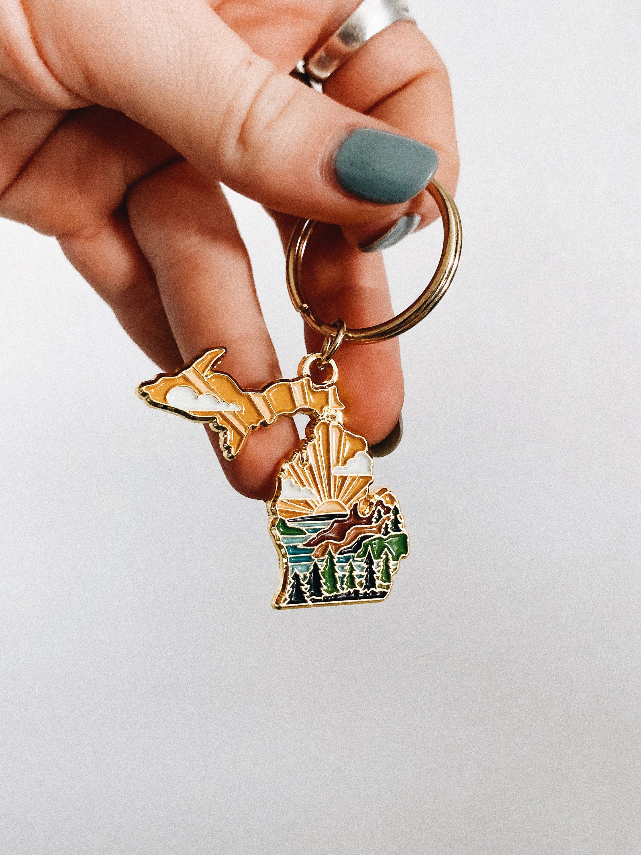 Michigan Soft Enamel Keychain 1.5&quot; | Michigan Outline Key Ring | Illustrated State Keychain