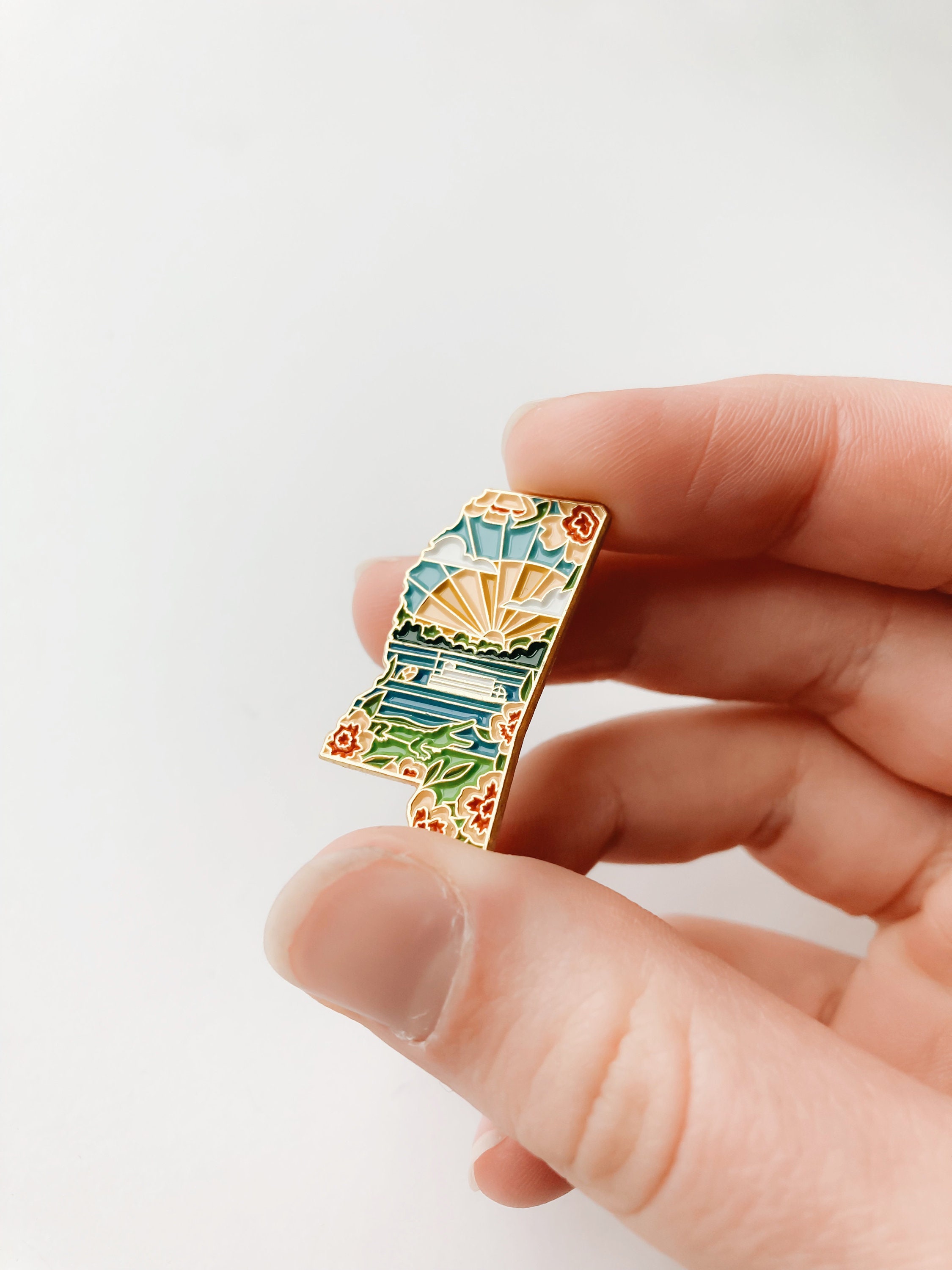 Mississippi Enamel Pin | Gold Soft Enamel Pin | Illustrated United States Pin | Butterfly Clasp | 1.25&quot;