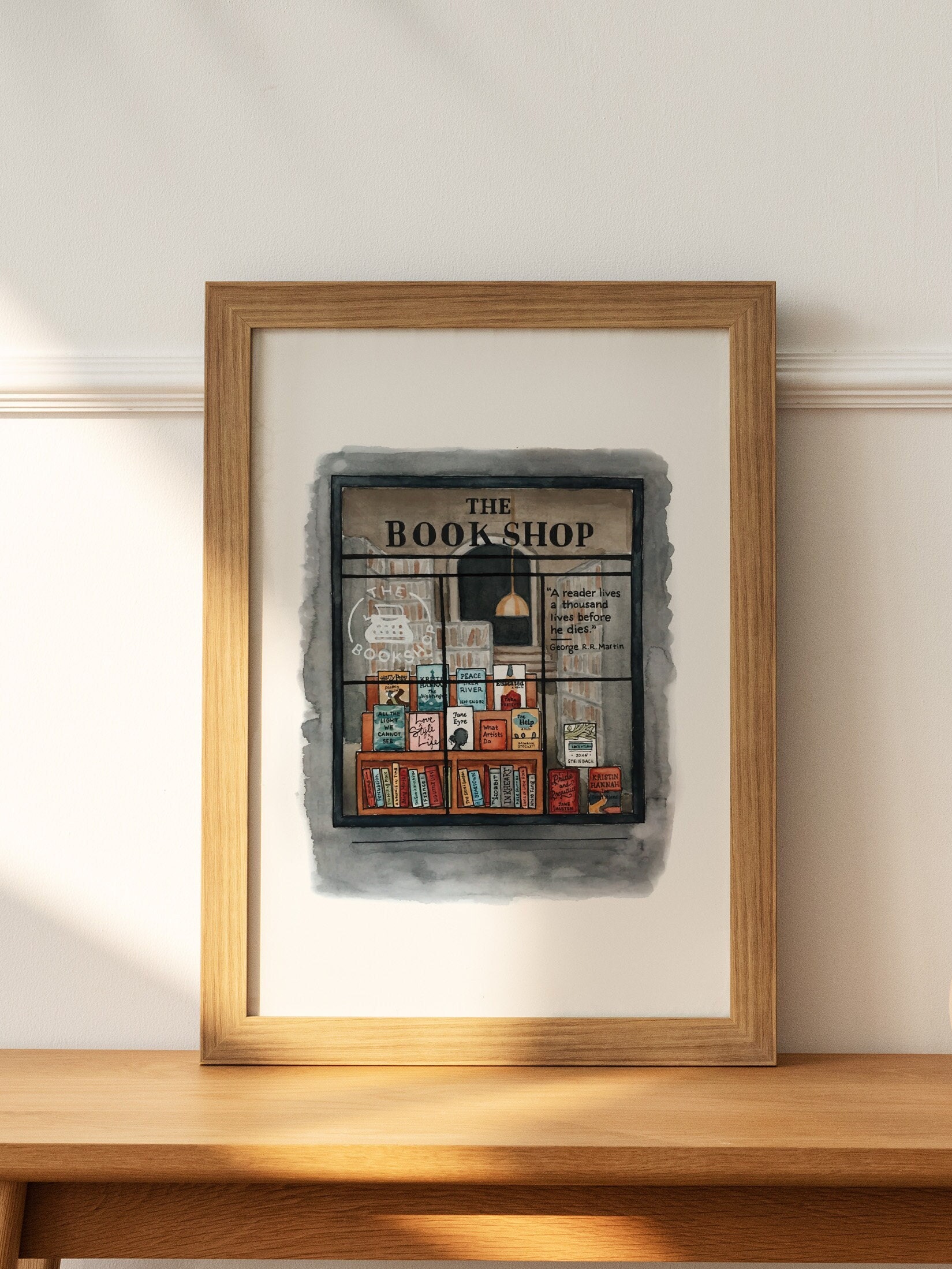 Bookshop Print | Watercolor Illustration | Wall Art | 8x10&quot; 5x7&quot; Archival Art Print | Book Lover Gift