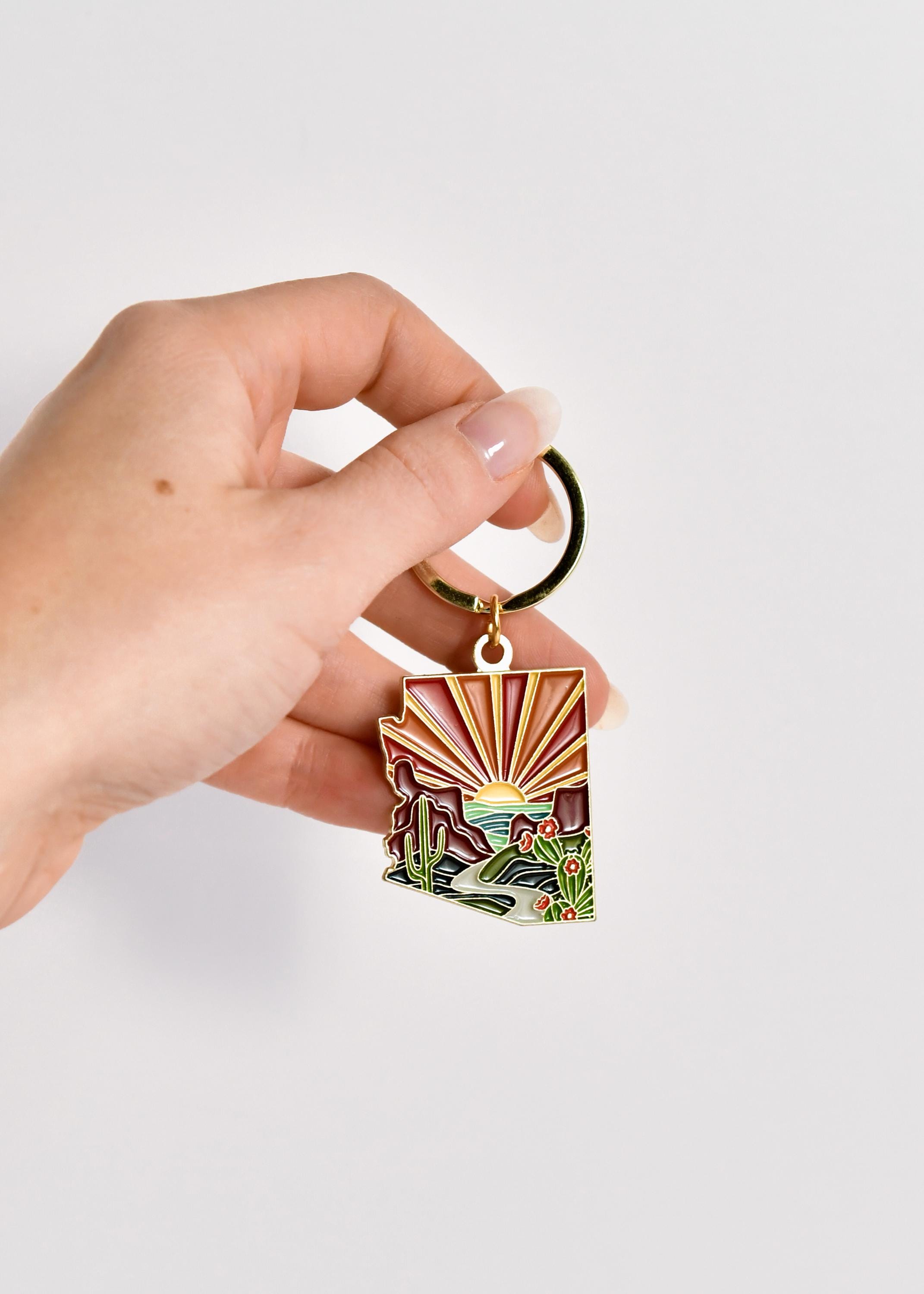Arizona Soft Enamel Keychain | Arizona Outline Key Ring | Illustrated State Keychain 1.5&quot;