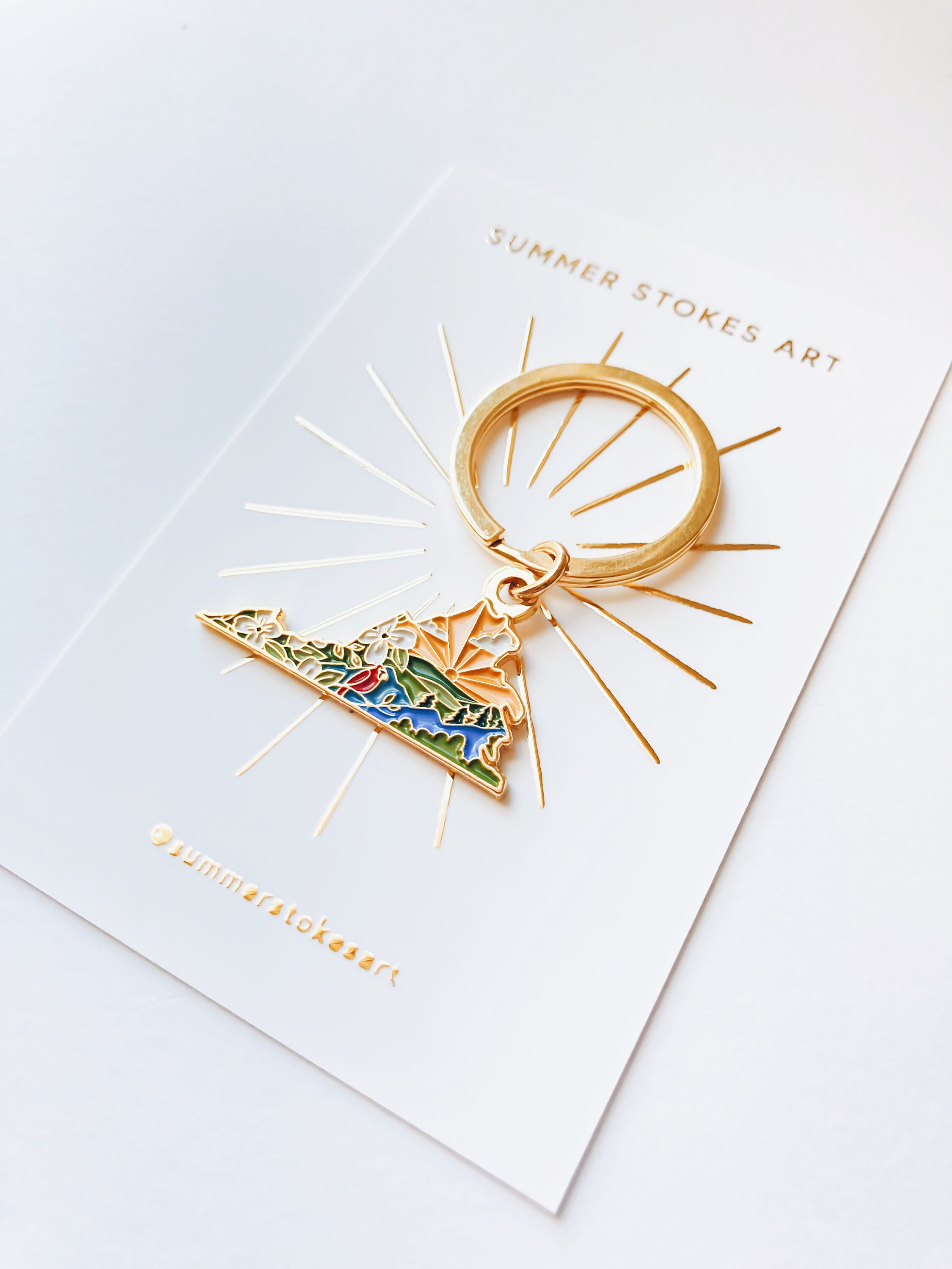 Virginia Gold Enamel Keychain | Virginia Outline Key Ring | Soft Enamel Illustrated State Keychain 1.5&quot;