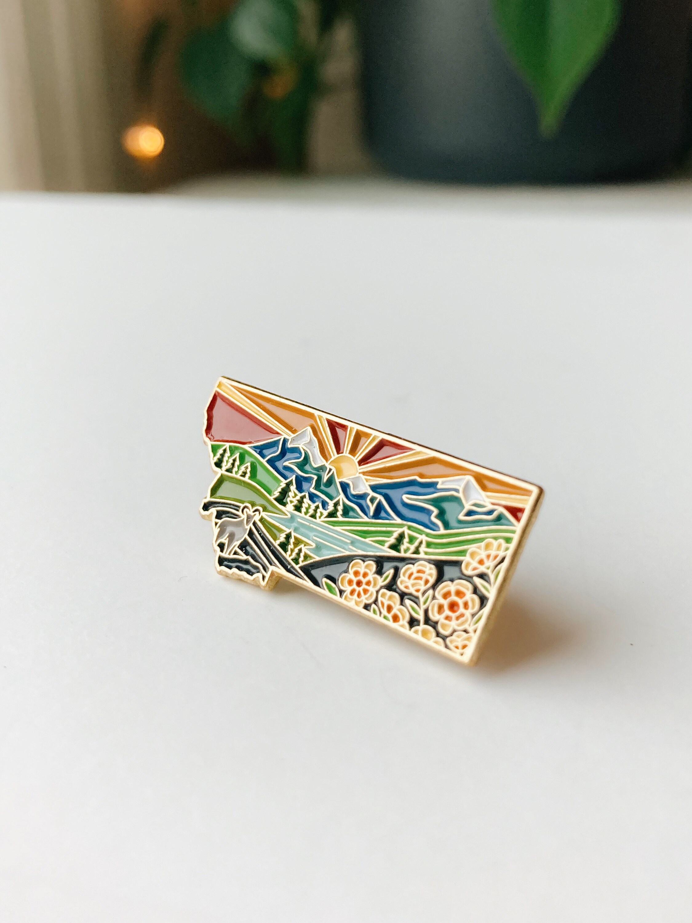 Montana Enamel Pin | Gold Soft Enamel Pin | Illustrated United States Pin | Butterfly Clasp | 1.25&quot;