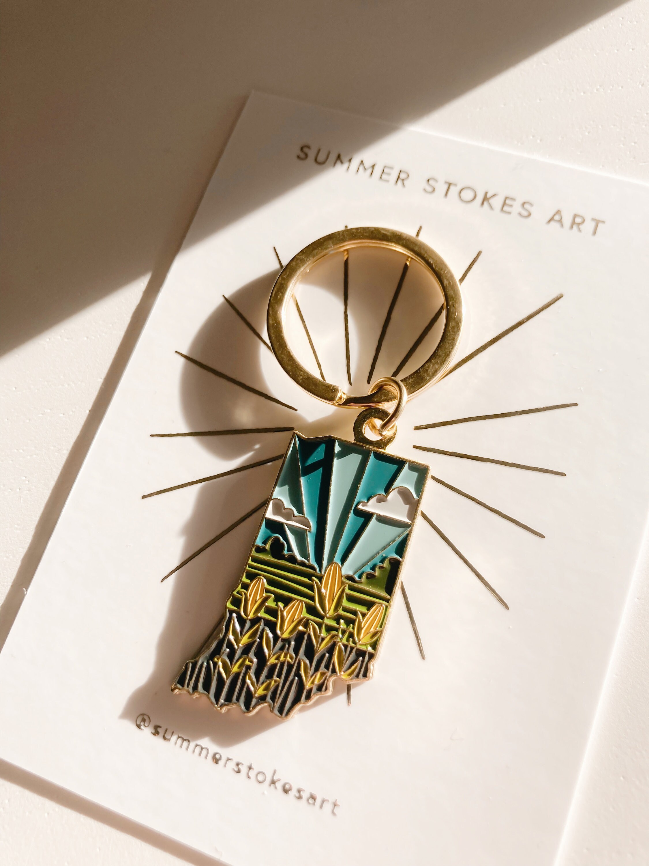 Indiana Soft Enamel Keychain | Indiana Outline Key Ring | Illustrated State Keychain 1.5&quot;