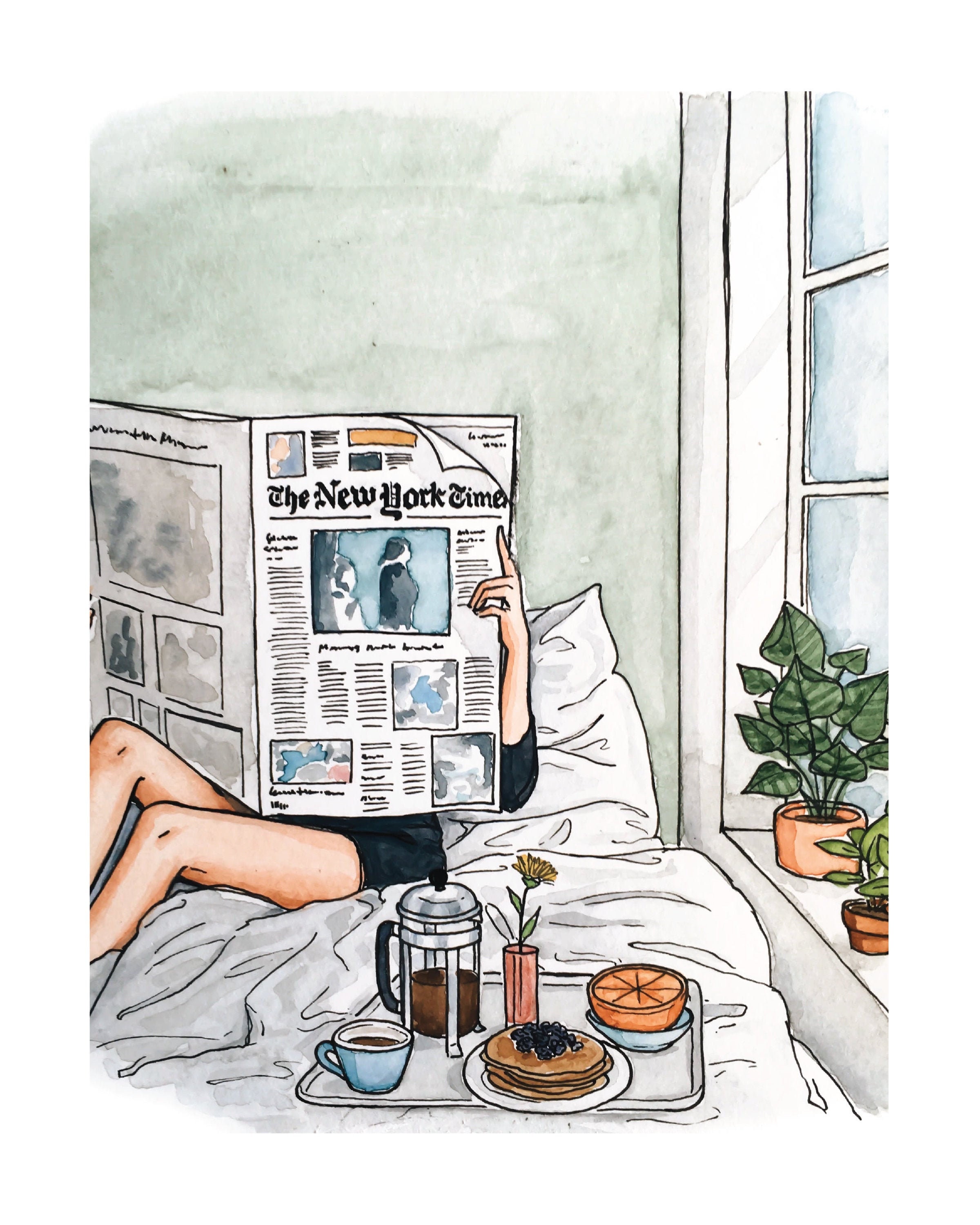 Quiet Morning Print | Watercolor Illustration | Wall Art | 8x10&quot; 5x7&quot; Archival Art Print
