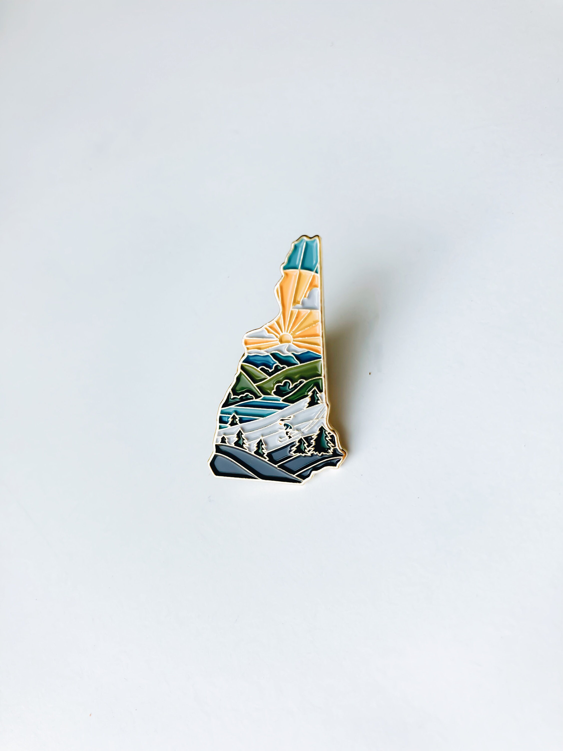 New Hampshire Enamel Pin | Gold Soft Enamel Pin | Illustrated United State Pin | Butterfly Clasp | 1.25&quot;