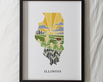 Illinois Physical Art Print | State Wall Art | 5x7, 8x10, 11x14, 16x20" Archival Art Print | Illinois Illustrated Poster