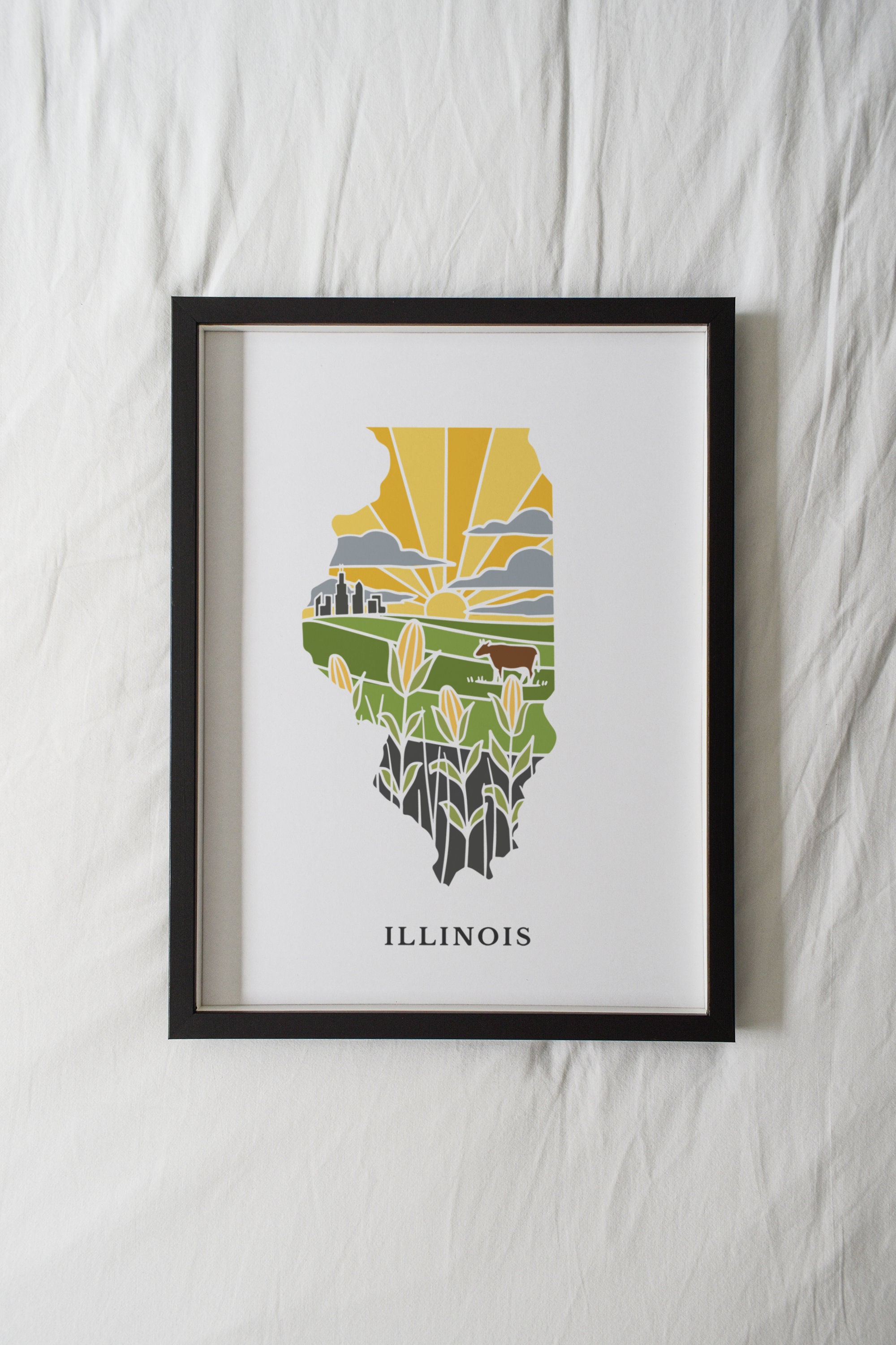 Illinois Physical Art Print | State Wall Art | 5x7, 8x10, 11x14, 16x20&quot; Archival Art Print | Illinois Illustrated Poster