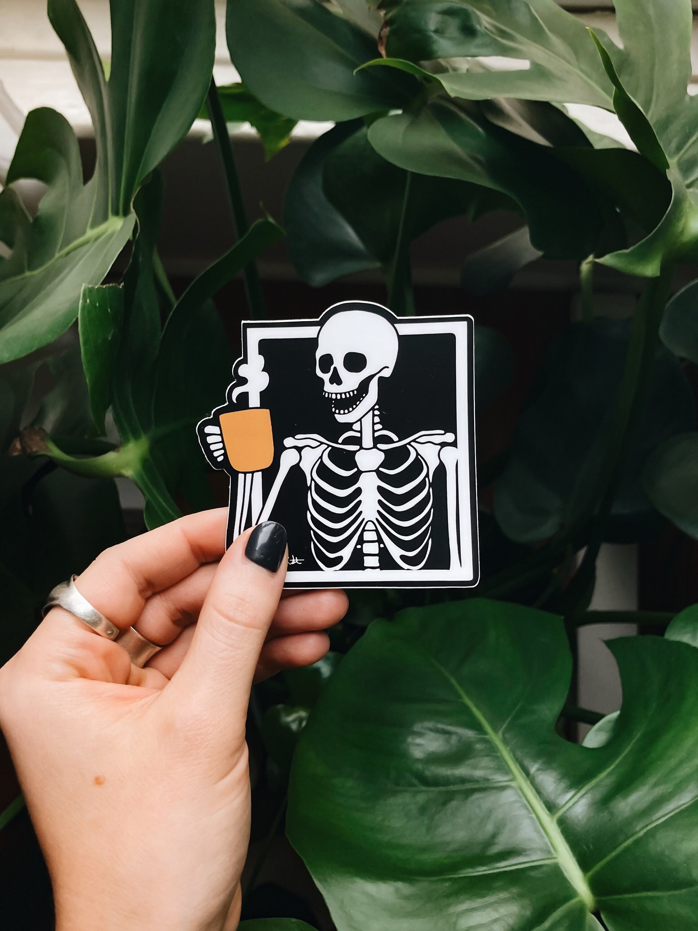 Skeleton Drinking Coffee Durable Sticker | High Quality Bumper Sticker | Laptop sticker | Water Bottle Sticker | 3&quot;